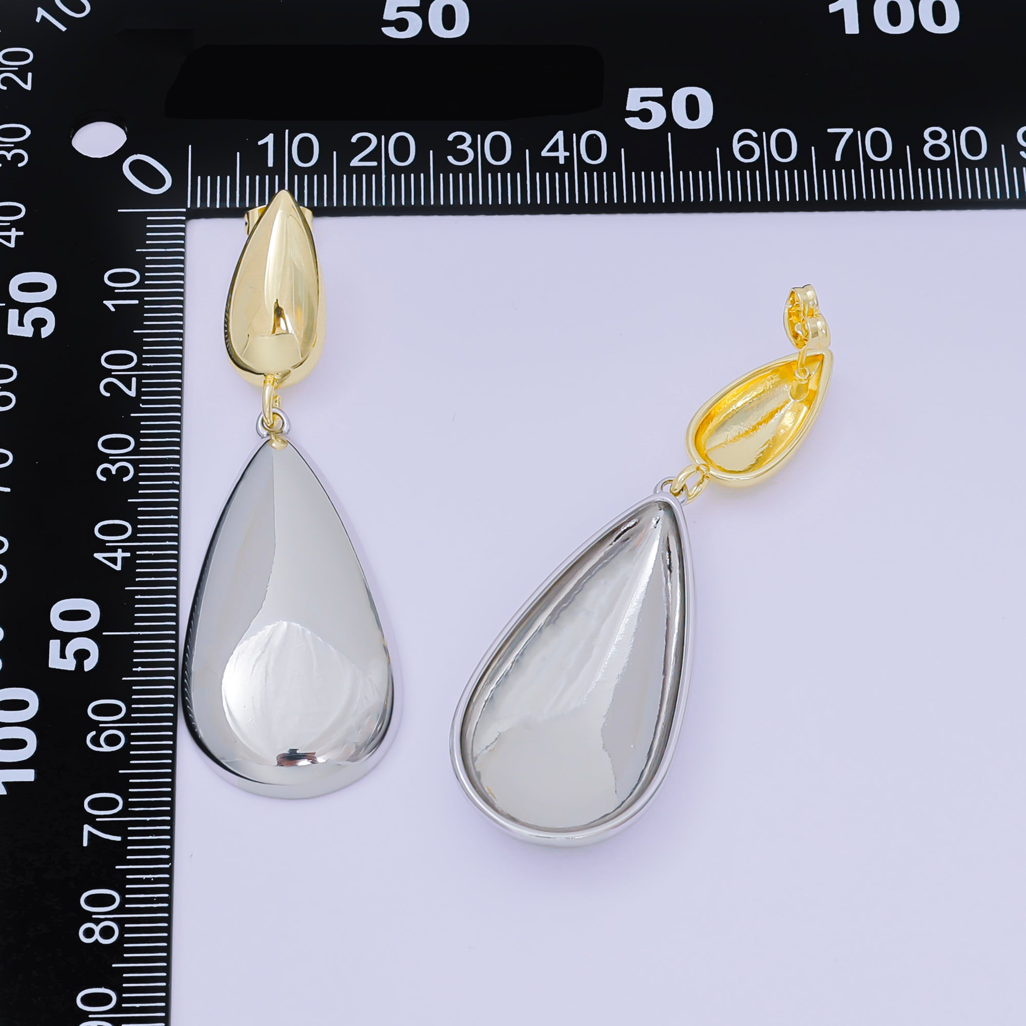 24K Gold Filled Grey Enamel Art Double Teardrop Stud Earrings | AJ-110