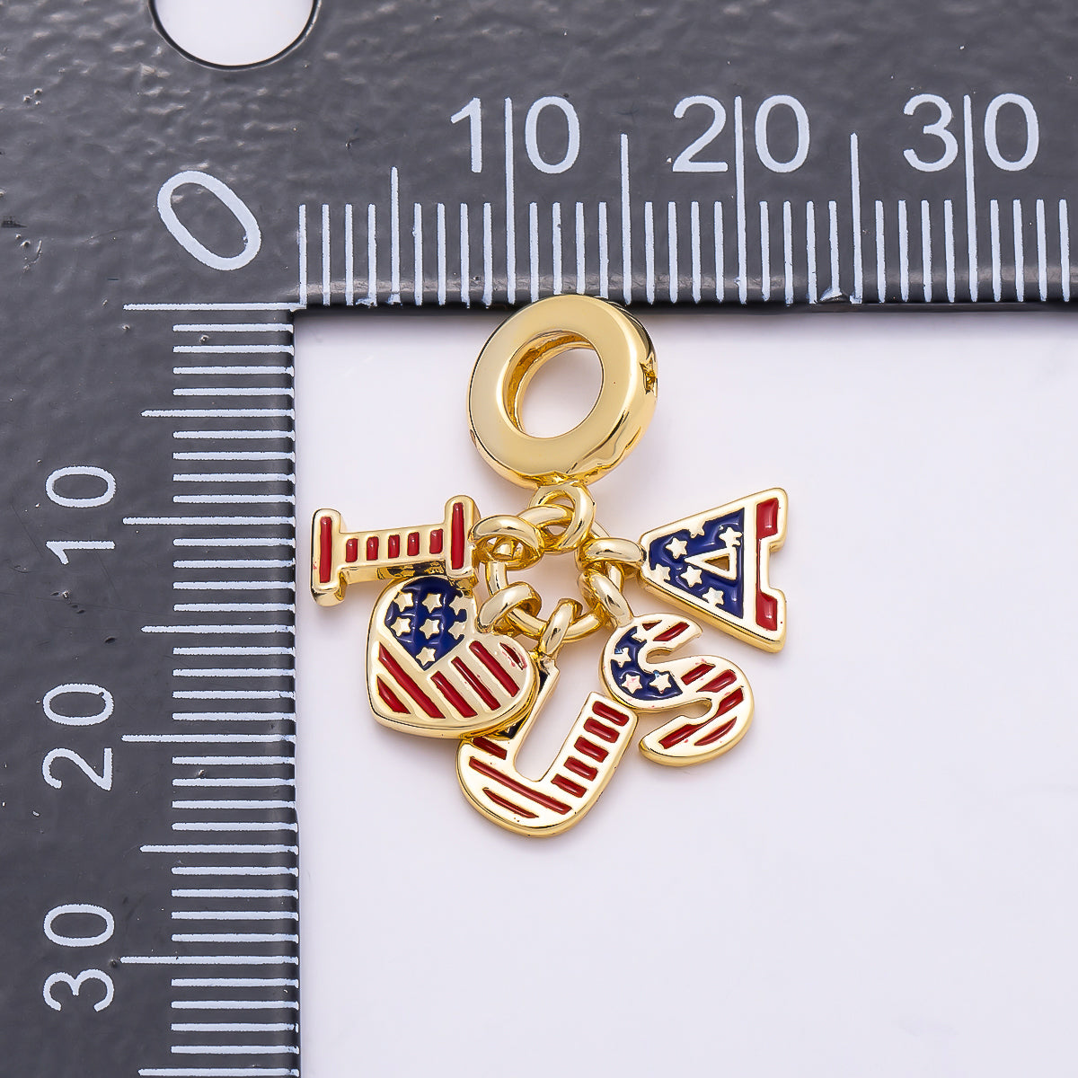 16K Gold Filled 24mm Travel Themed Patriotic American Flag Heart Slider Pendant | Charms-00963