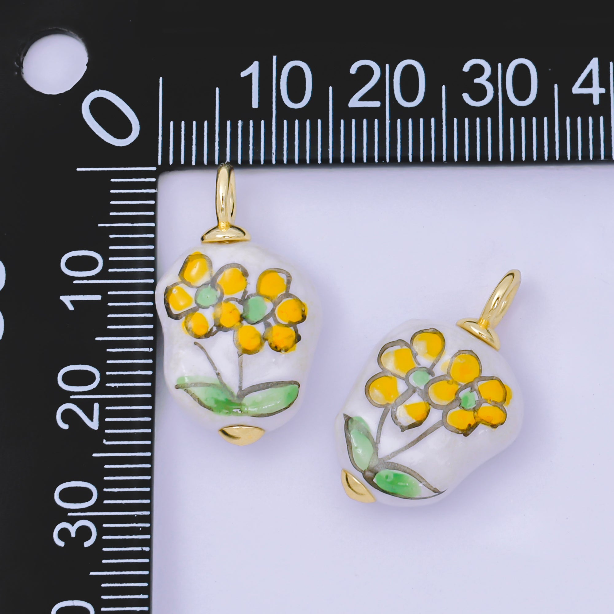 24K Gold Filled Yellow Daisy Flower Handmade Painted Baroque Freshwater Pearl Charm | AF1278