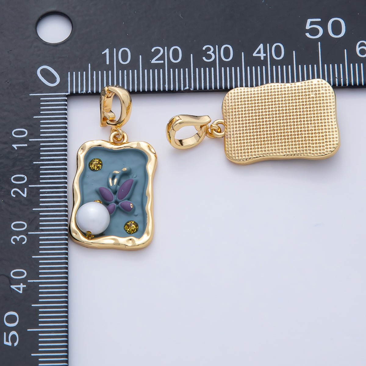 18K Gold Filled 25mm Blue and Purple Enamel Butterfly Mariposa Animals with White Shell Pearl Pendant Charm | AF1193