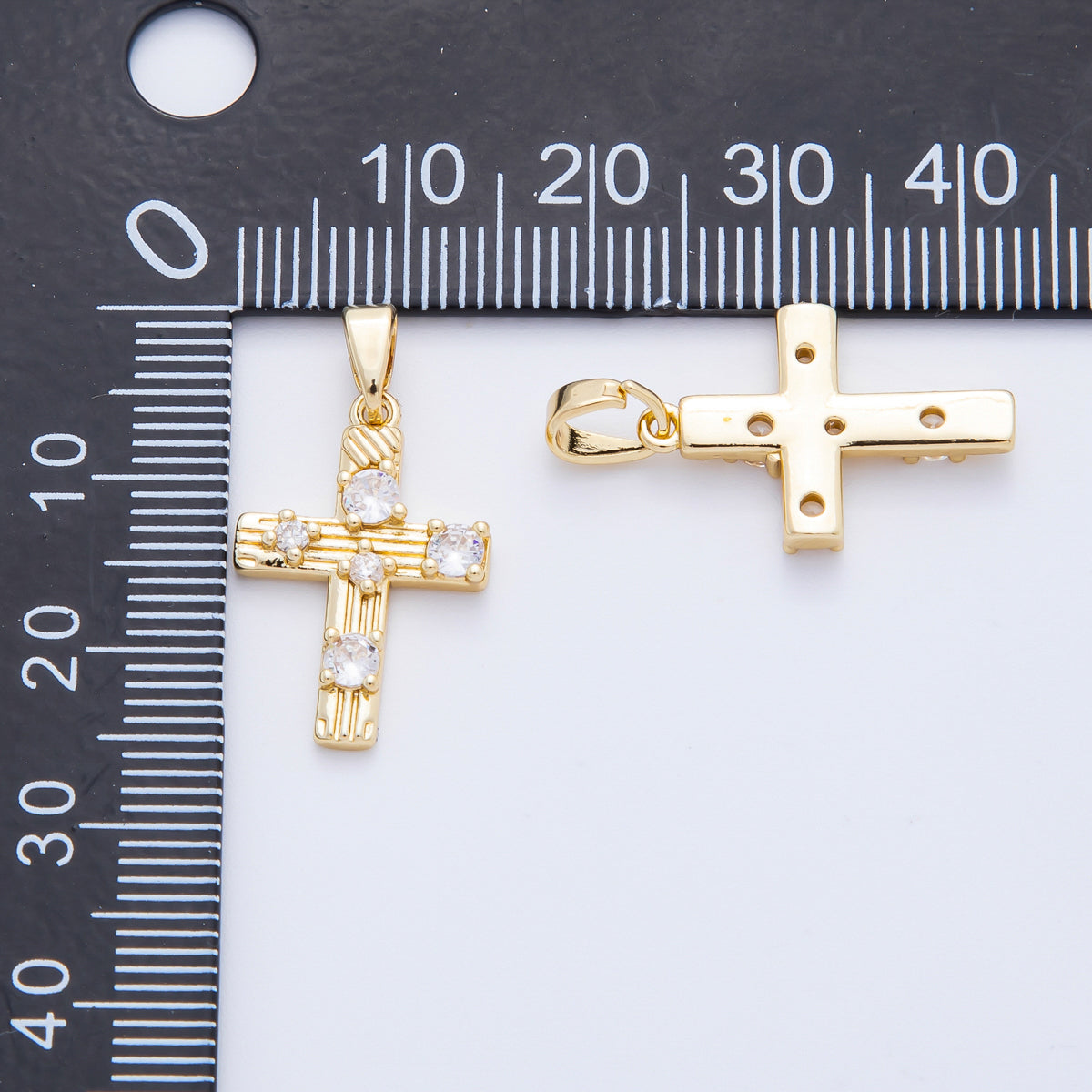 18K Gold Filled 25mm Micro Paved CZ Textured Christ Cross Pendant | AF-A1124