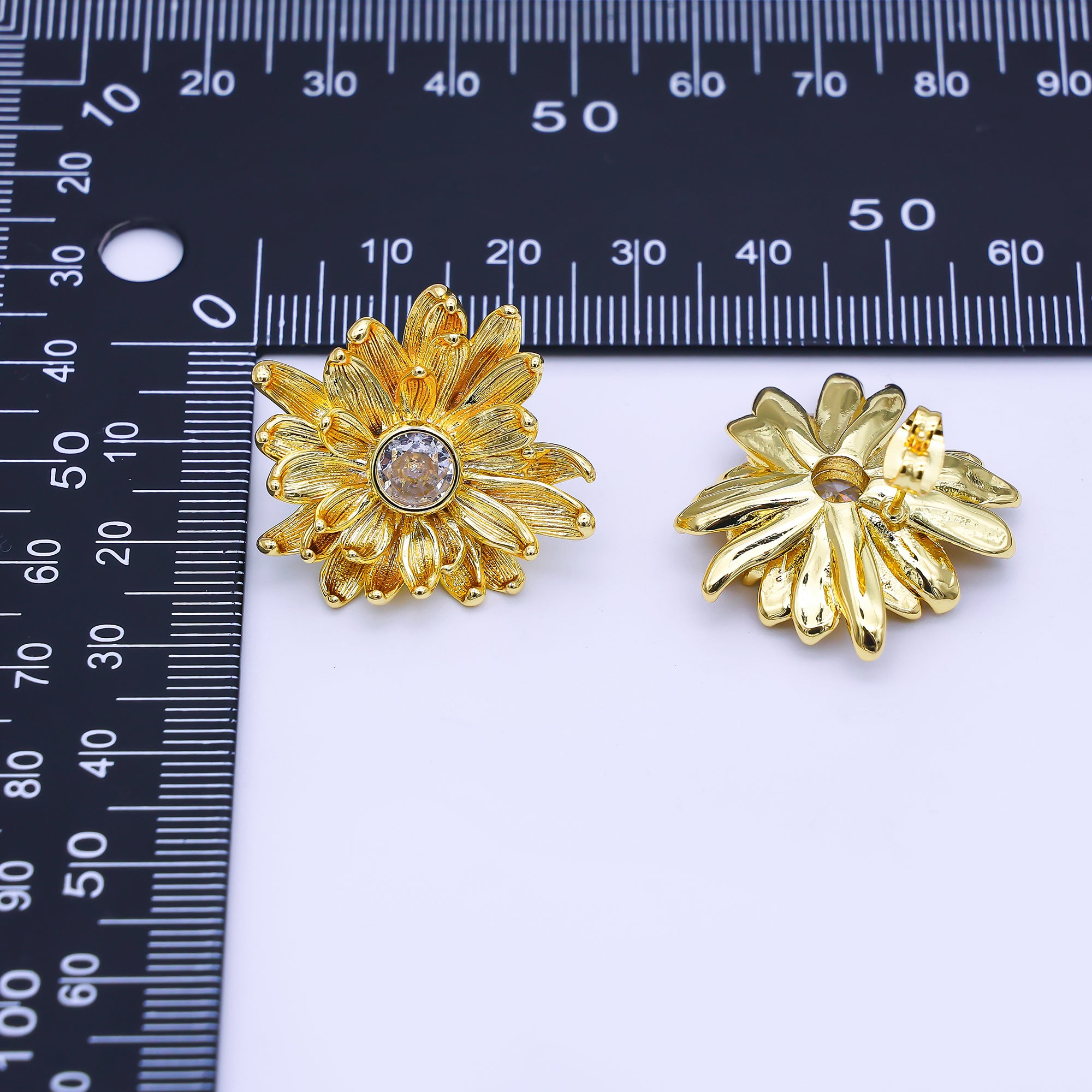 24K Gold Filled CZ Flower Textured Stud Earrings | AI498
