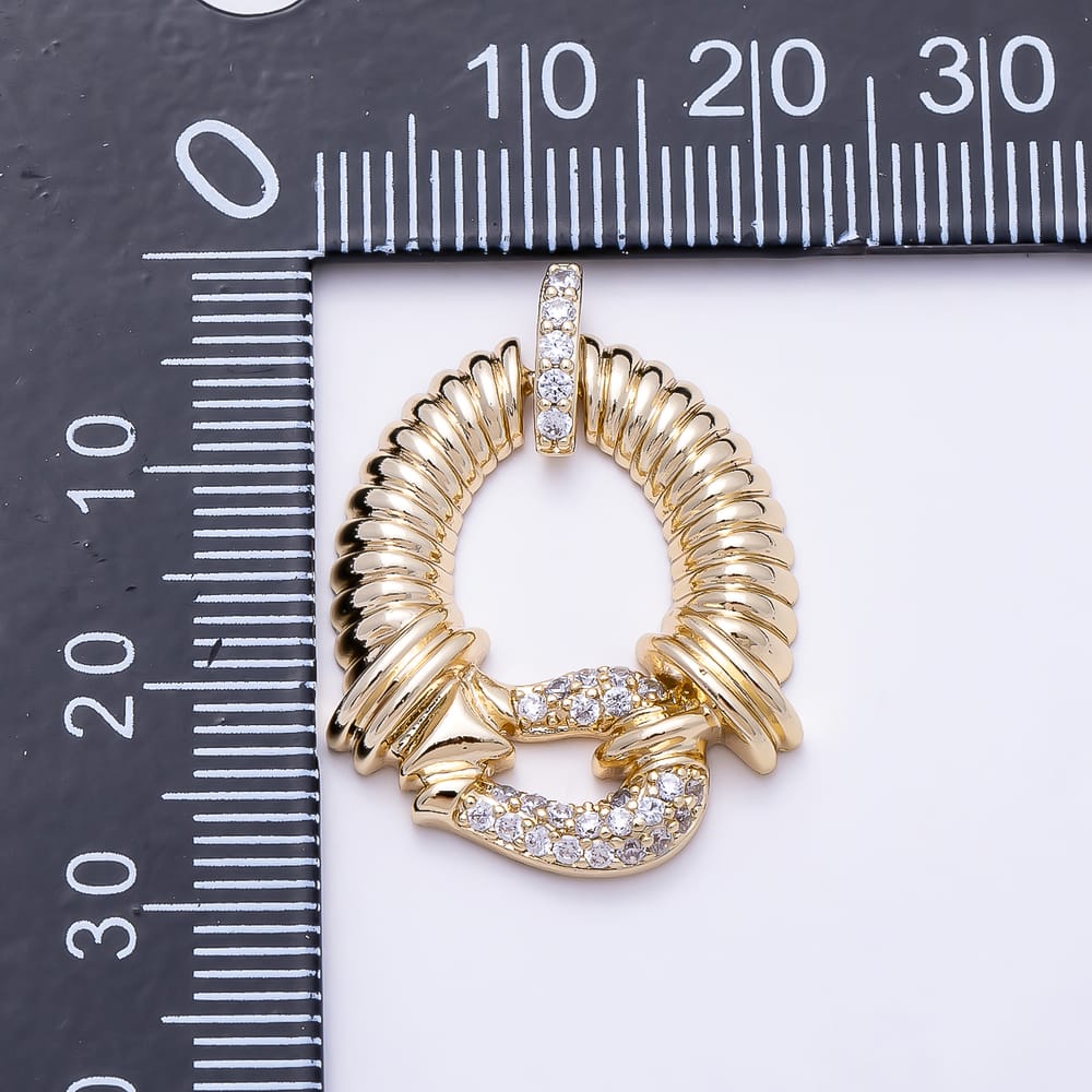 14K Gold Filled 25mm Micro Paved CZ Ribbed Circular Interlock Knot Geometric Pendant | Charms-02260