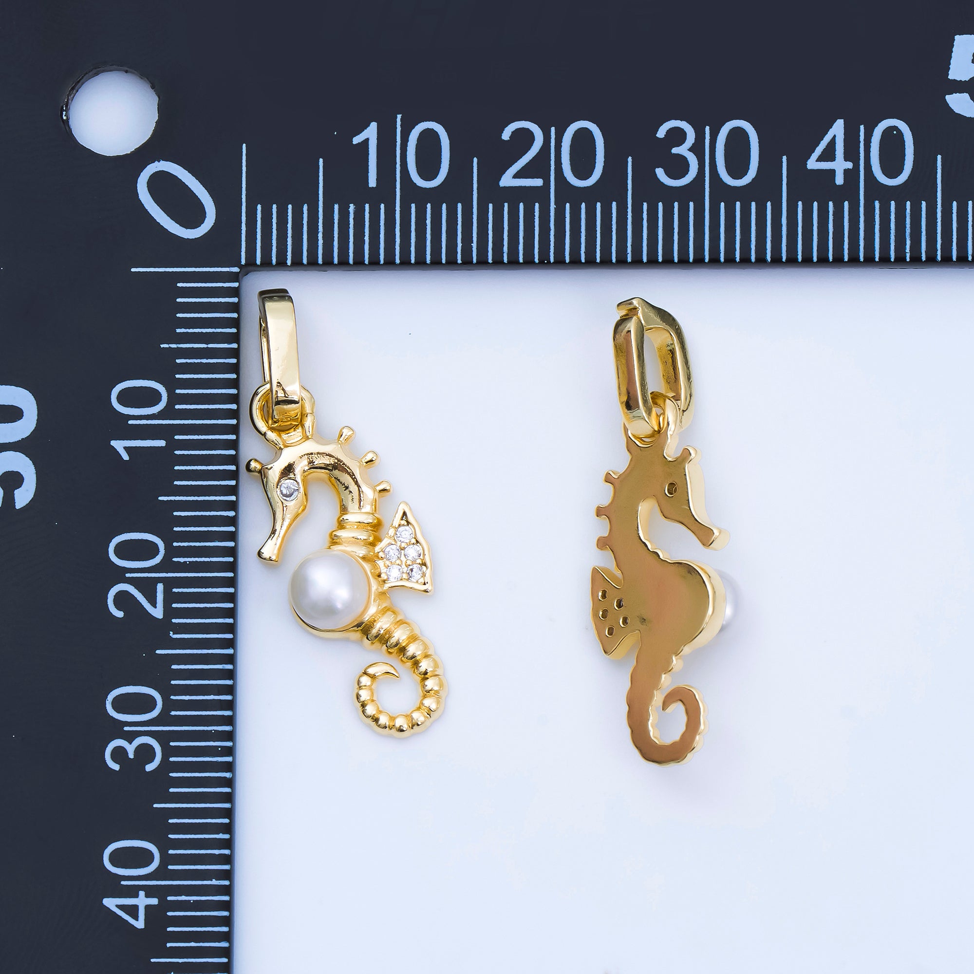 24K Gold Filled 25mm Micro Paved CZ Shell Pearl Luxe Ocean Seahorse Animal Charm | AA-1600