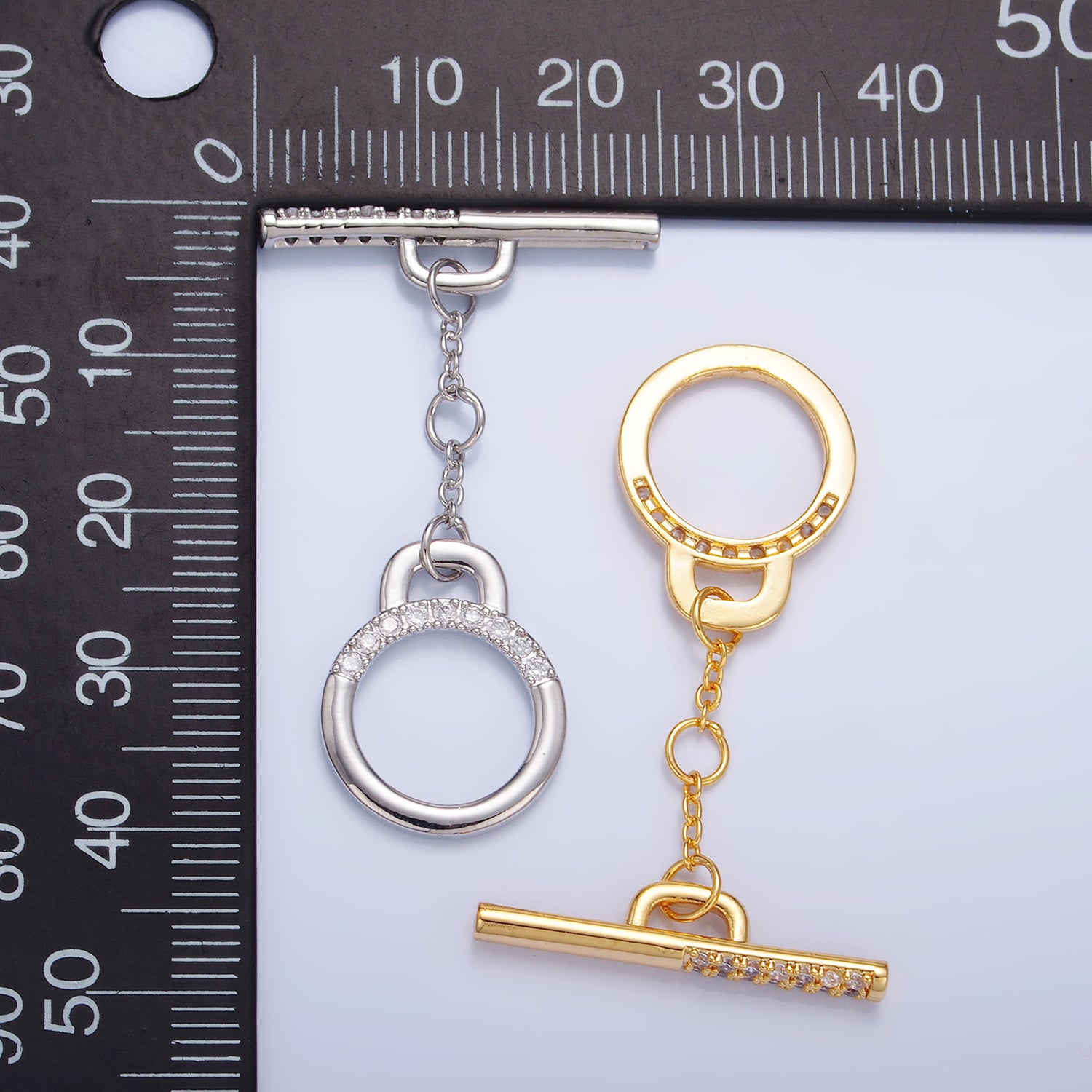 24K Gold Filled 25mm Pave Minimalist Toggle Clasps Closure Findings in Gold & Silver | Z1039