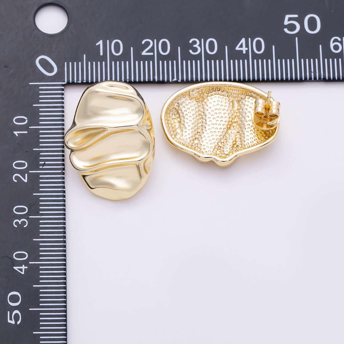 16K Gold Filled 25mm Geometric Hammered Oval Stud Earrings | Earrings-00793