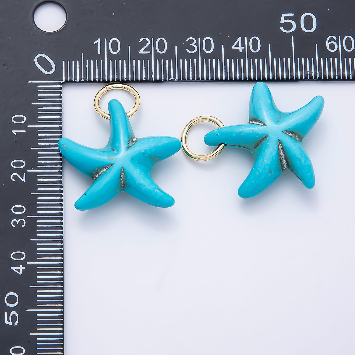 18K Gold Filled 25mm Turquoise, White Agate Gemstone Star Fish Drop Charm | Charms-01405 Charms-01406