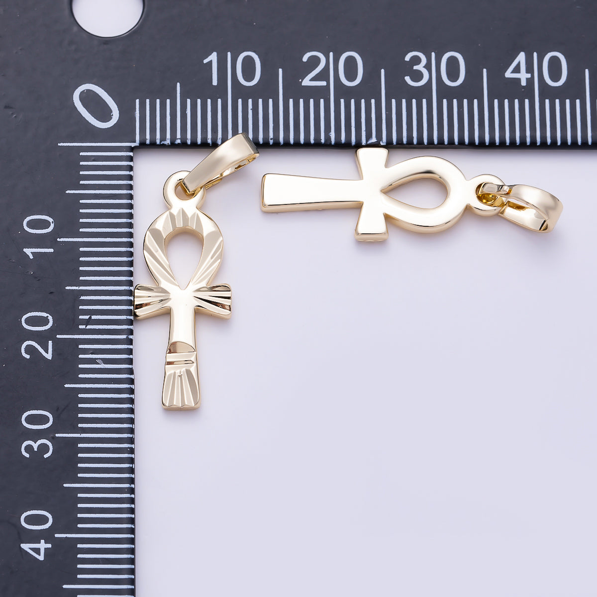 16K Gold Filled 25mm Edged Minimalist Religious Ankh Cross Charm | Charms-01479