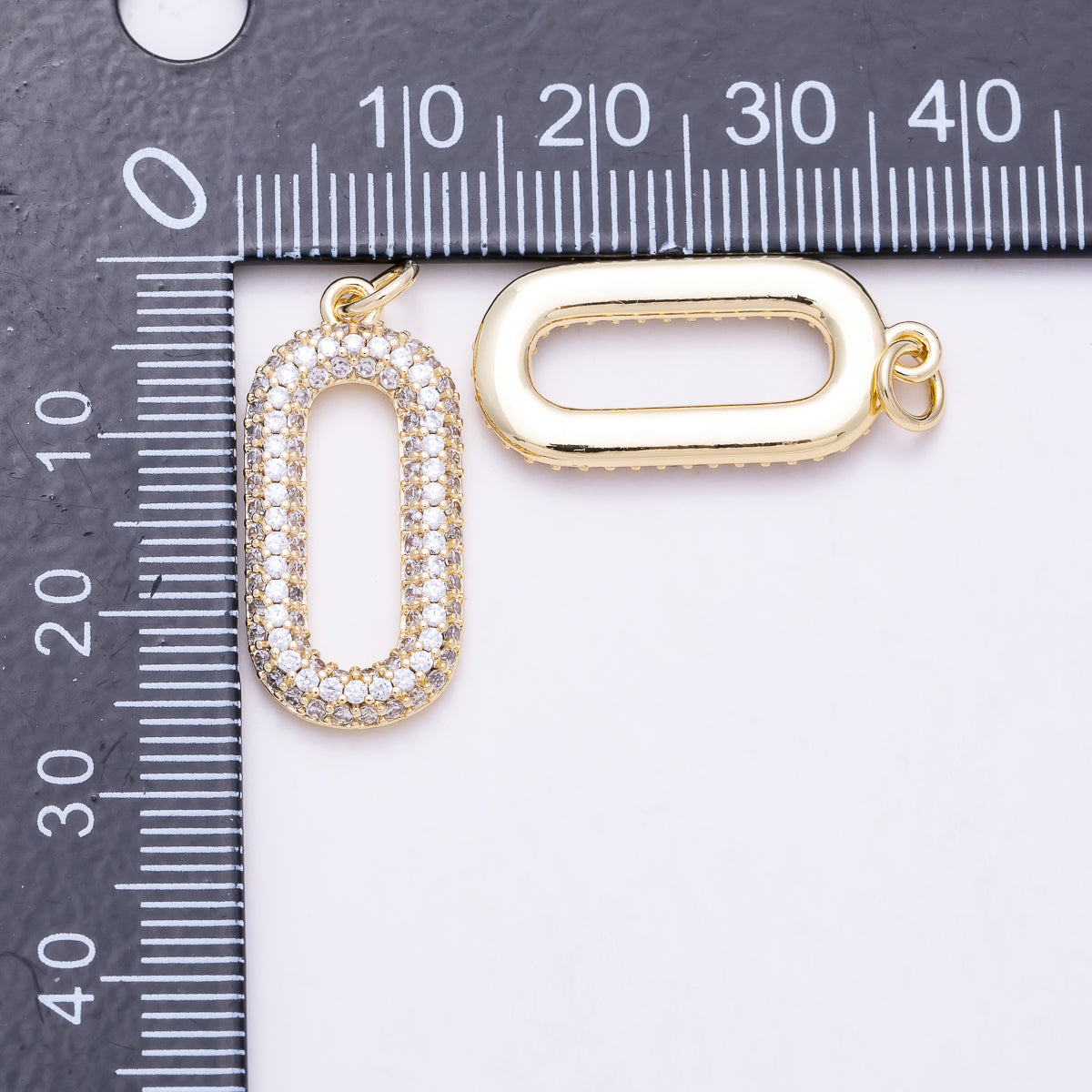 16K Gold Filled 25mm Letter O Double Row Micro Paved CZ Oval Pendant | Charms-02049