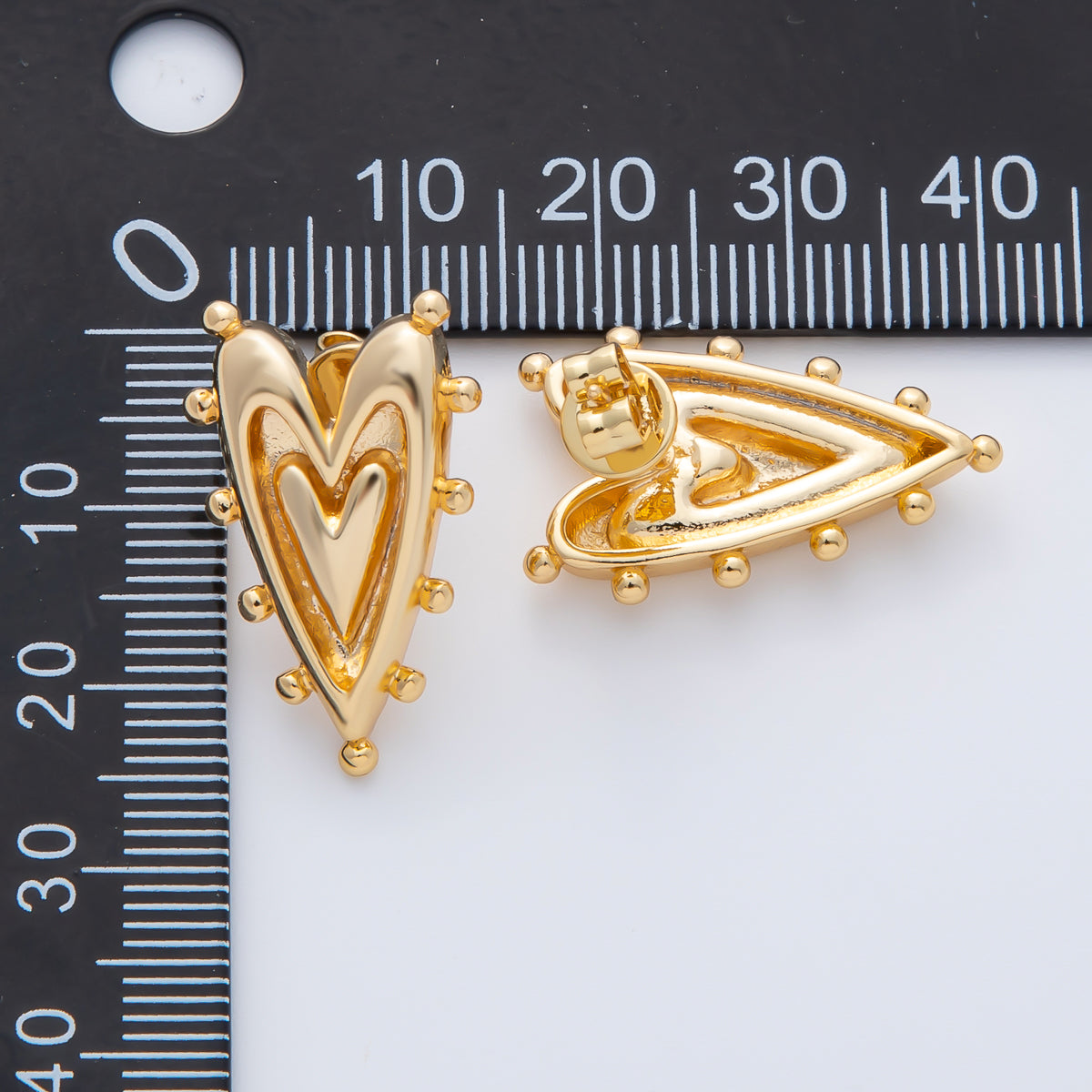 18K Gold Filled 25mm Beaded Double Outline Heart Stud Earrings | AD1591