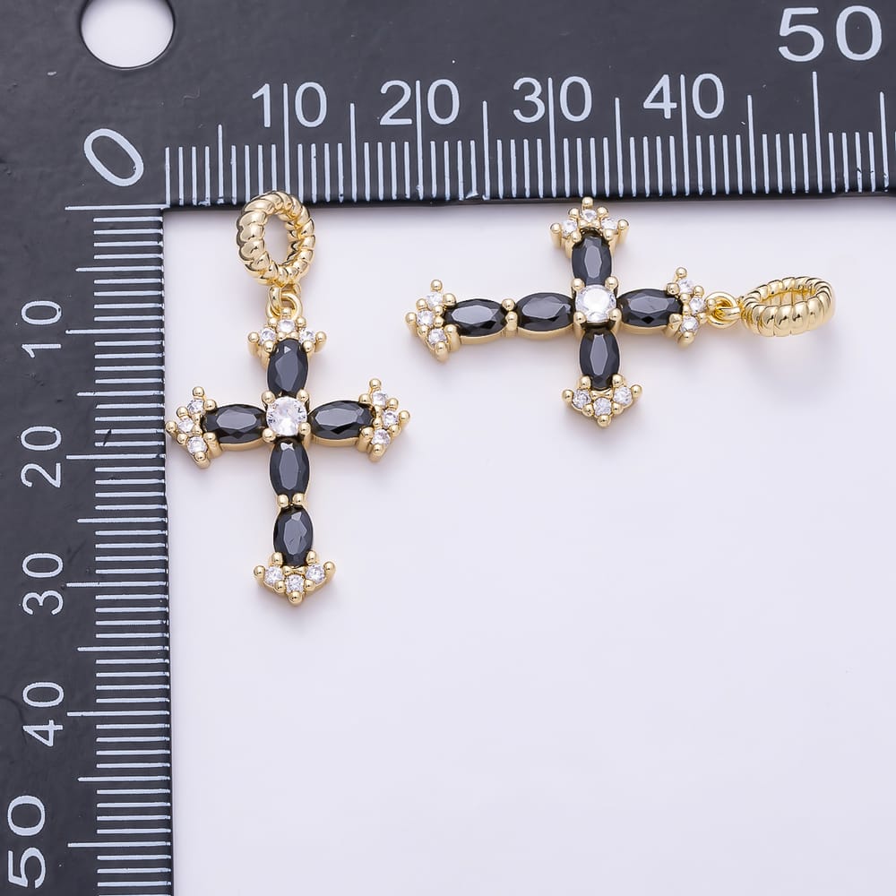 16K Gold Filled 25mm Colorful Vintage Oval CZ Cross Religious Charm | Charms-02197 - Charms- 02200