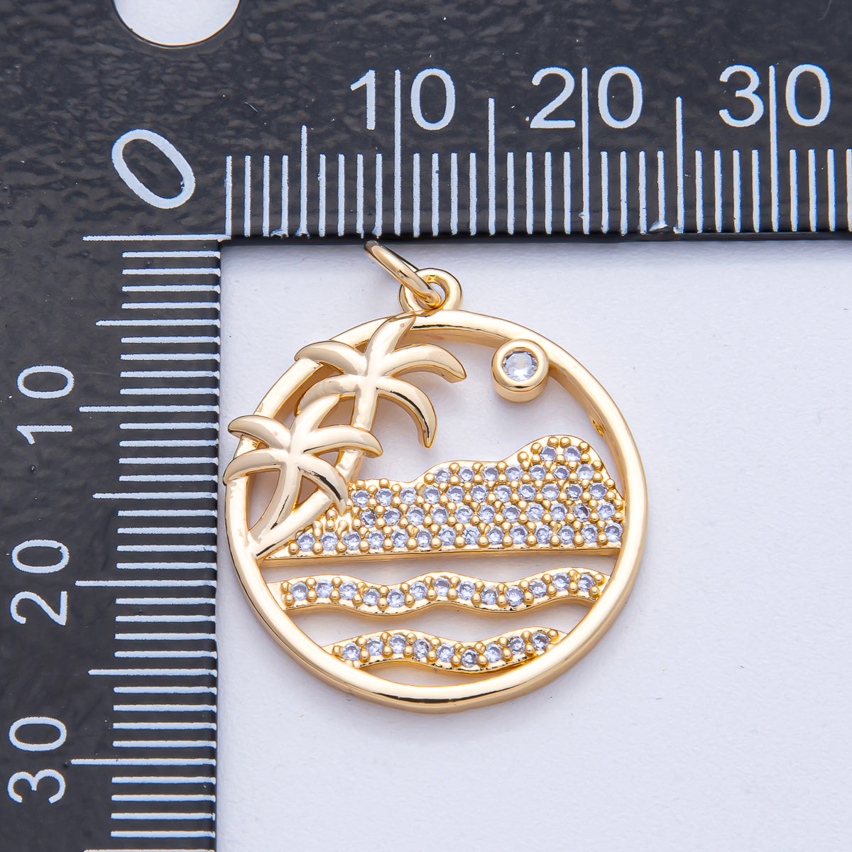18k Gold Filled Palm Tree Charm Micro Pave Beach Pendant AK-006