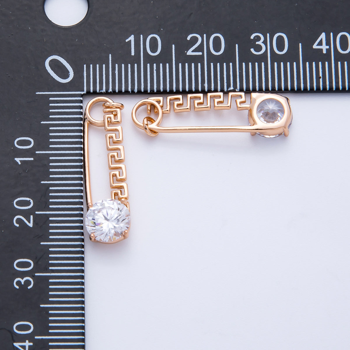 Rose Gold Filled 25mm Colorful Round CZ Birthstone Safety Pin Paperclip Charm | Charms-00377 ~ 00386