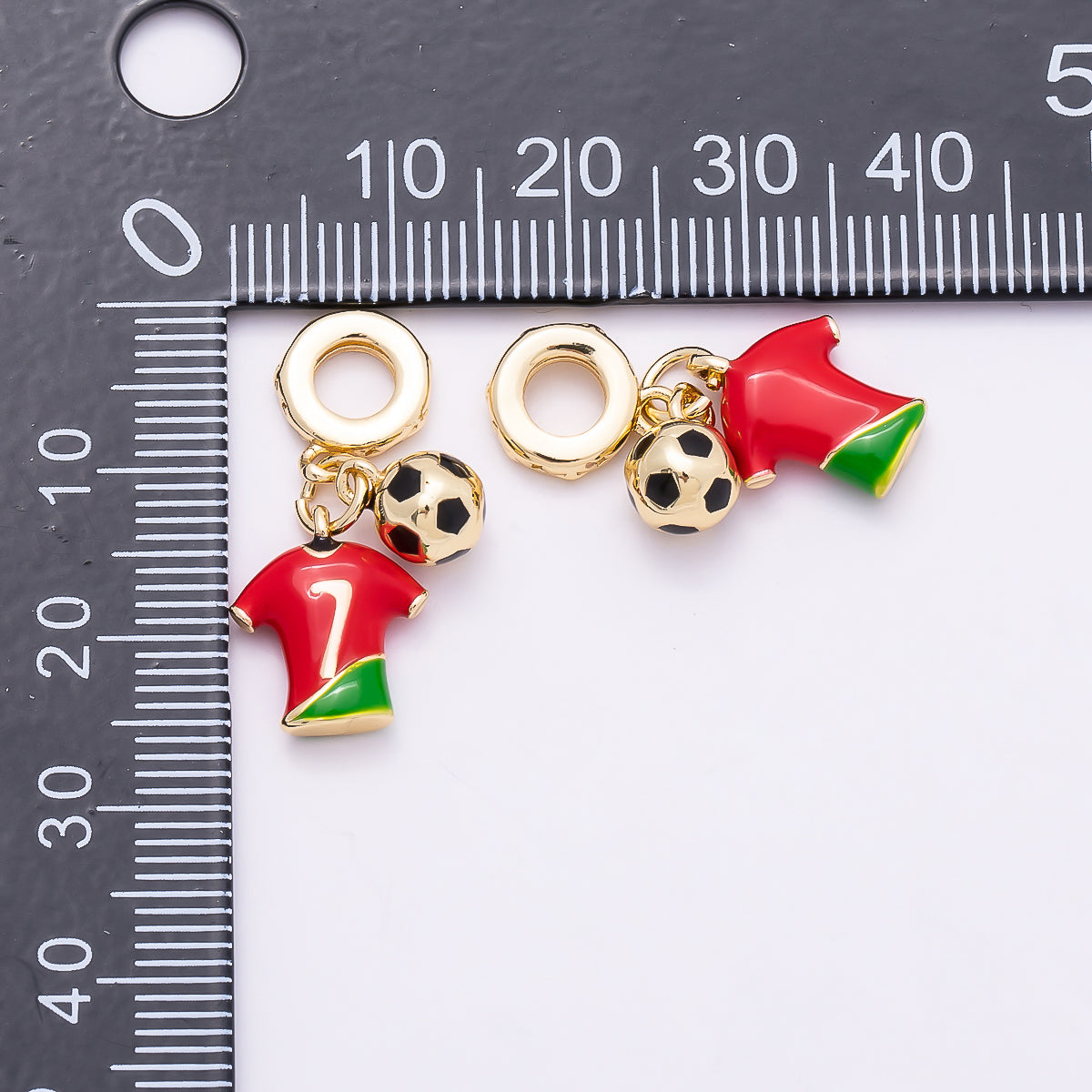 16K Gold Filled 25mm Football Jersey & Soccer Ball Dual Dangle Rondelle Pendant Portugal | Charms-00959