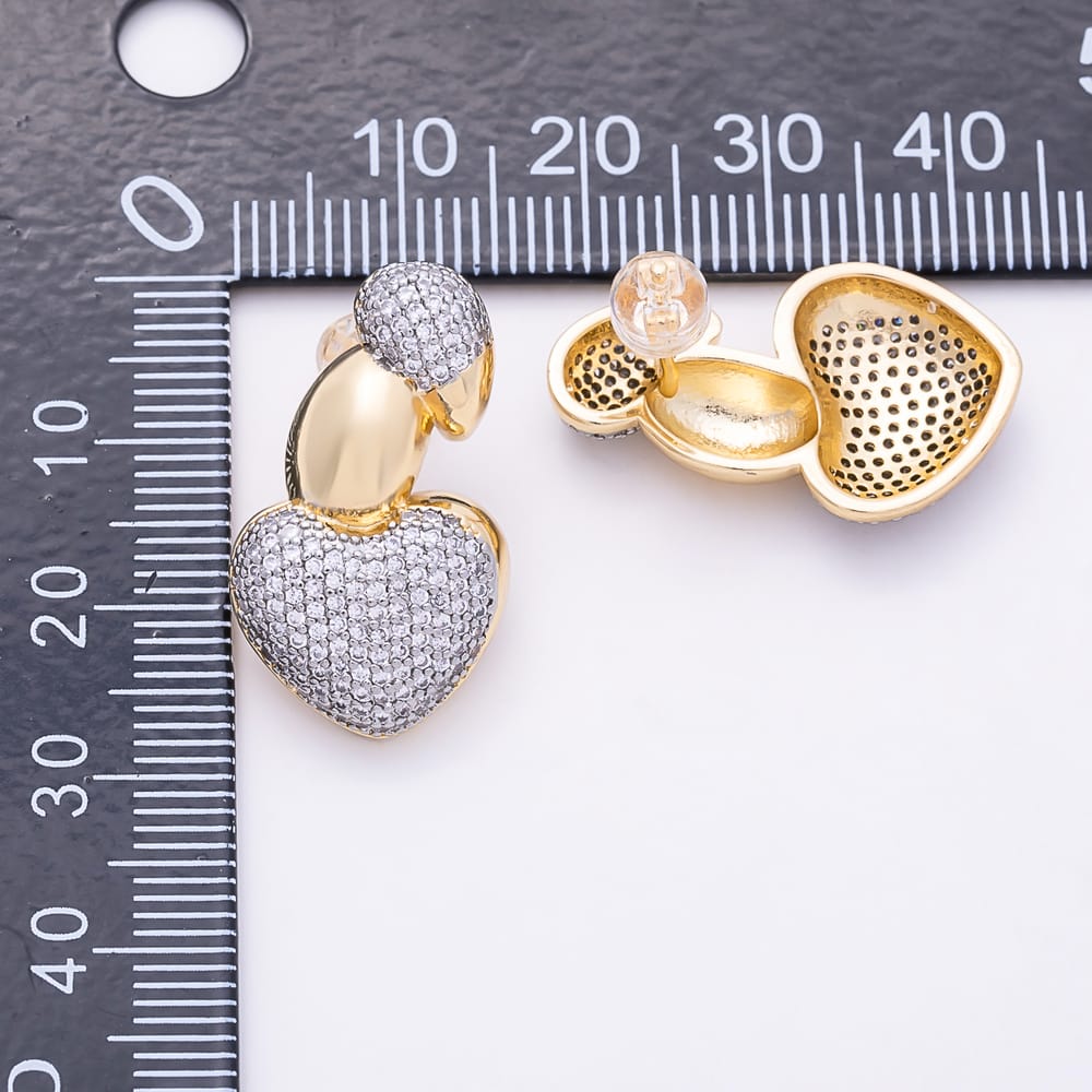 16K Gold Filled 16mm Micro Paved CZ Two Tone Puffed Heart Stud Earrings| Earrings-00929