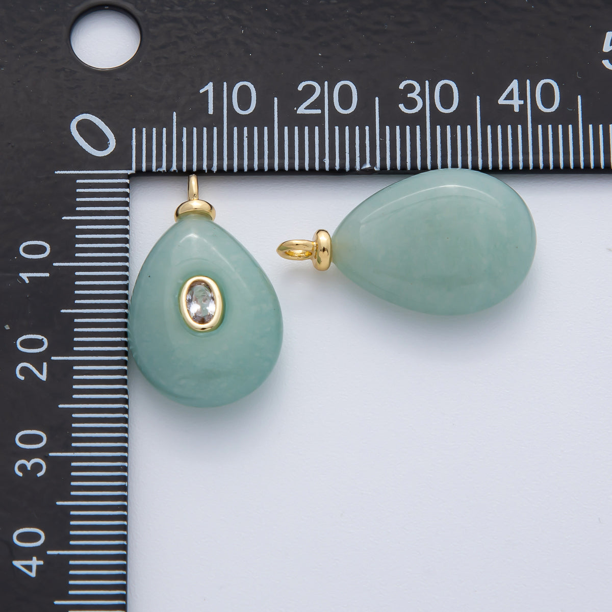 18K Gold Filled 25mm Green Aventurine with Clear CZ Teardrop Pear Natural Gemstone Pendant | AF1447