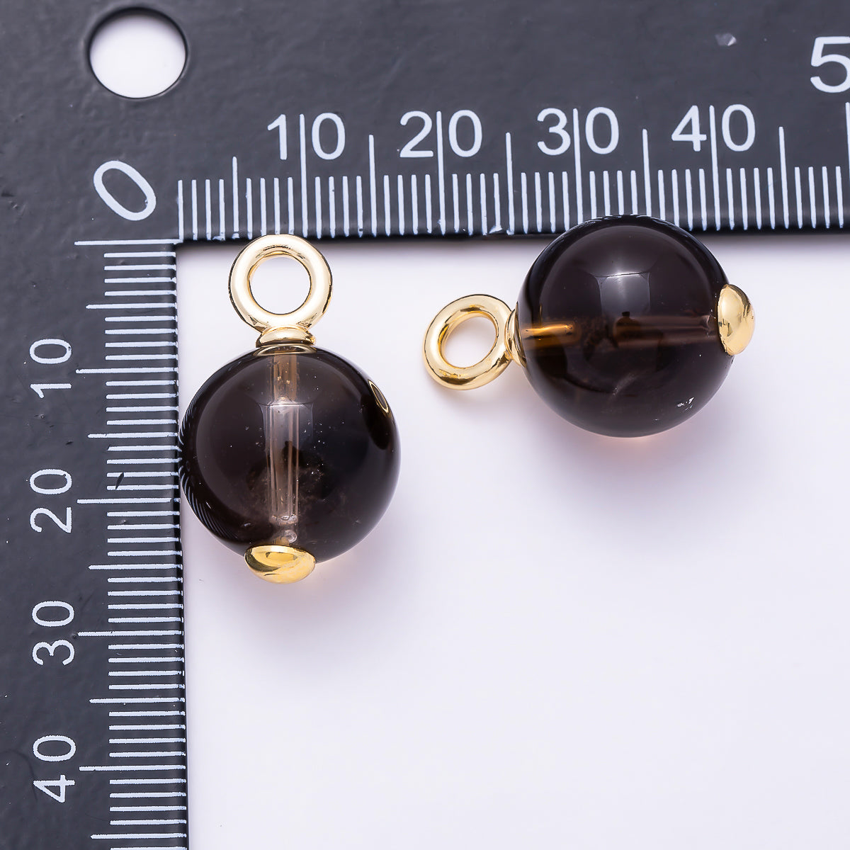 16K Gold Filled 25mm Round Smokey Quartz Ball Pendant | Charms-01680