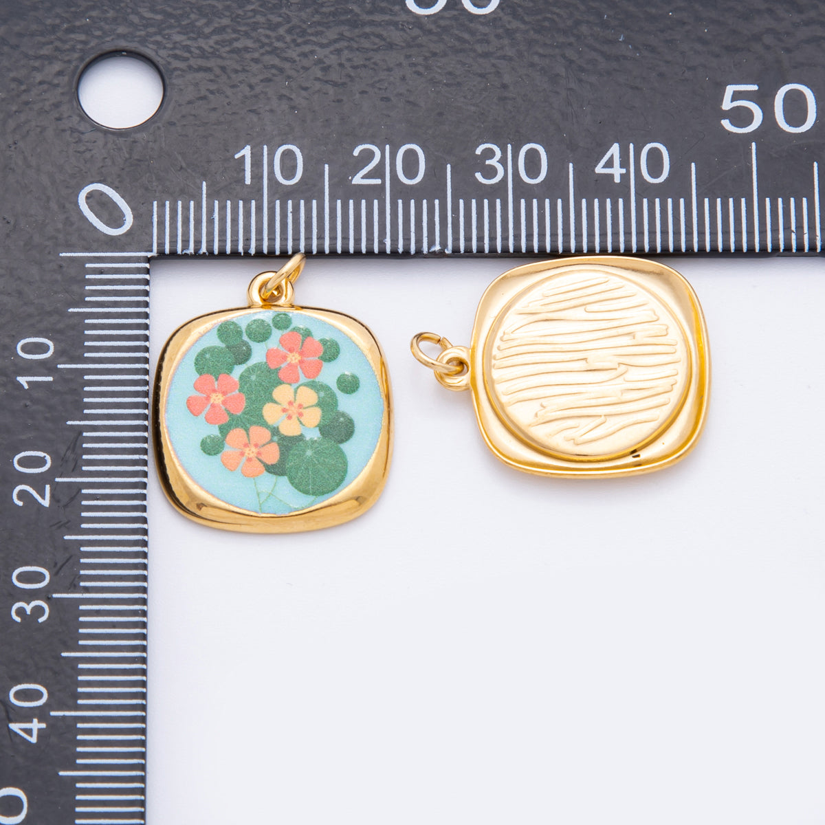 Gold Stainless Steel 25mm Hand-Painted Enamel Dreamy Theme Flower Charm | J319 J324 J335 J356 J358 J362