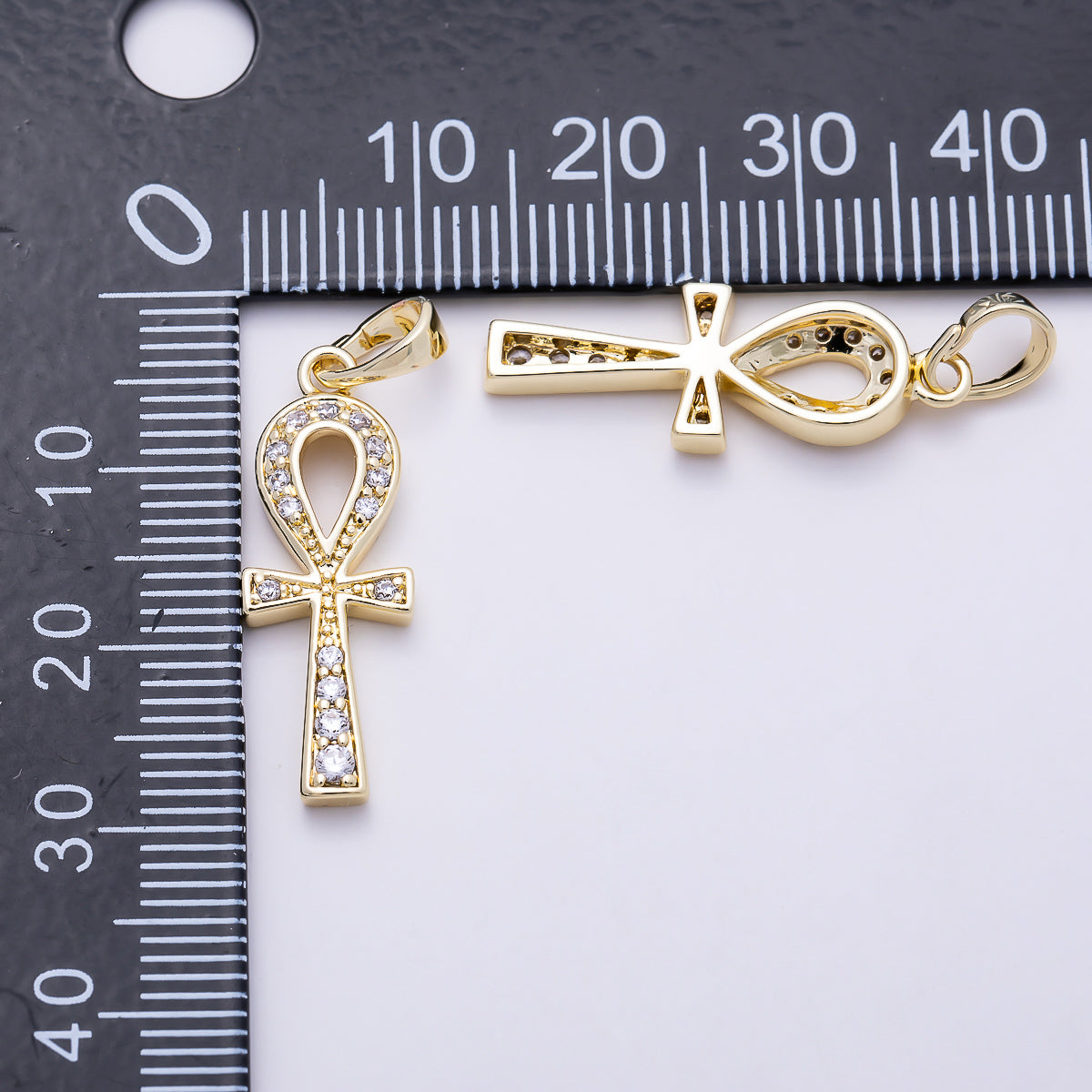 16K Gold Filled 25mm Micro Paved CZ Ankh Cross Religious Pendant | Charms-01393