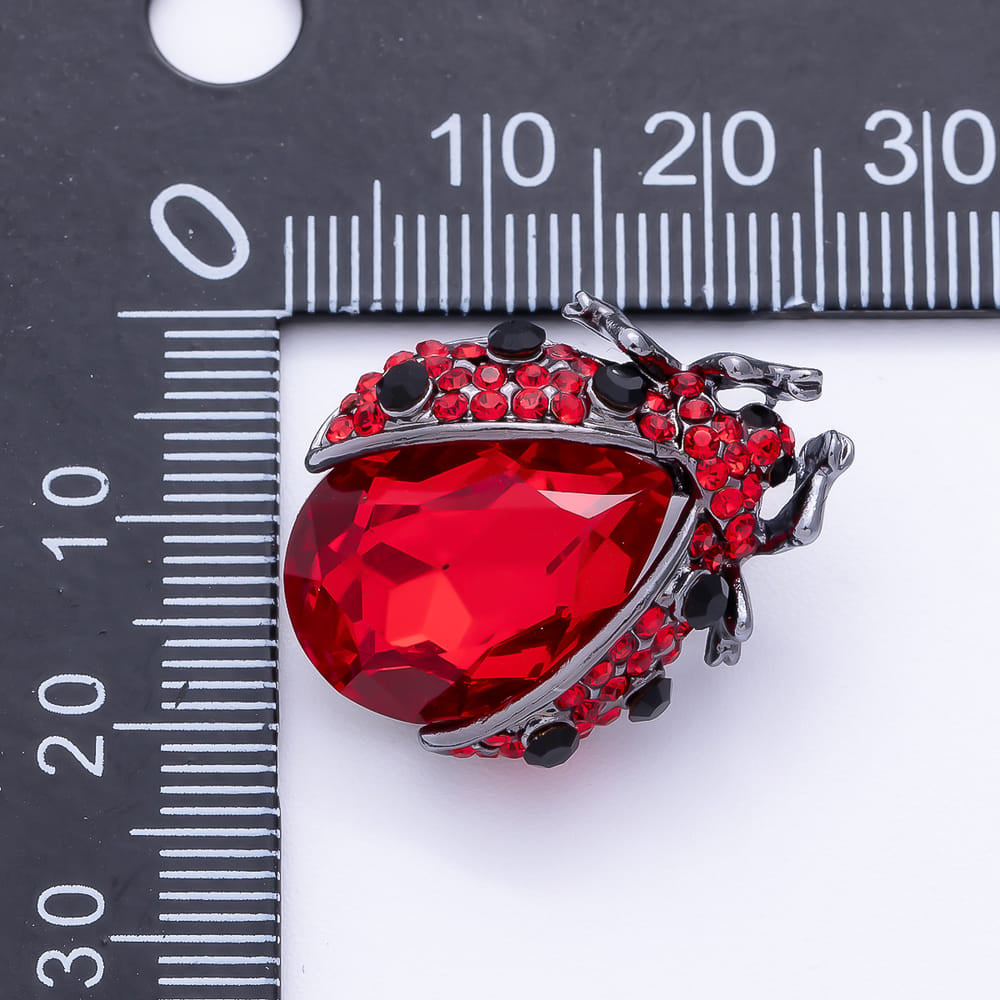 Vintage Gold 25mm Brown, Red Rhinestone Ladybug Insect Pin Brooch | BH-00241 BH-00242
