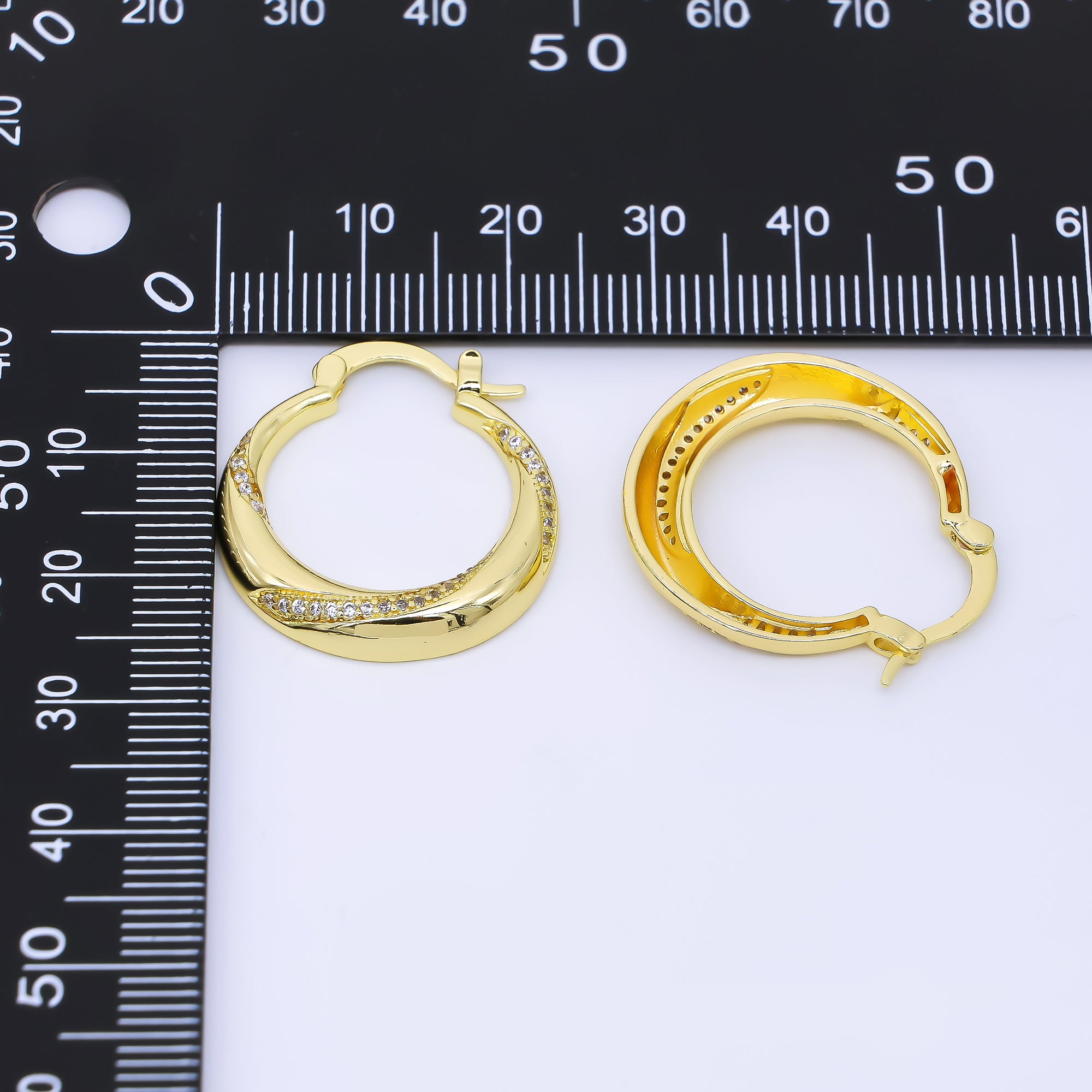 24K Gold Filled Micro Paved CZ Twisted Dome French Lock Latch Hoop Earrings | AB1593