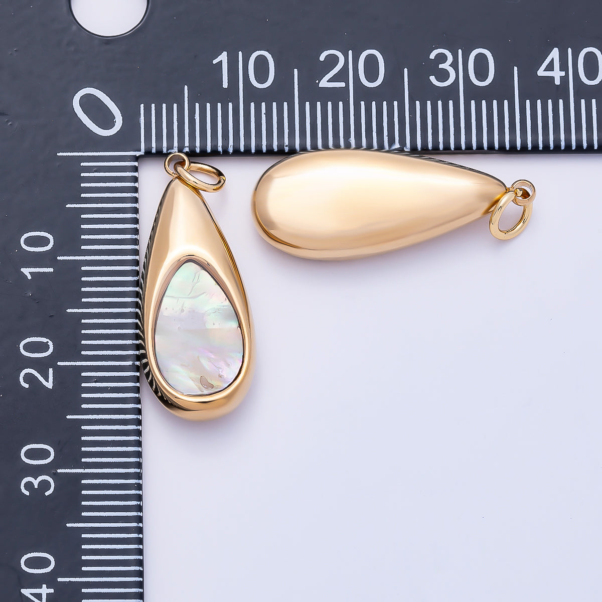 PVD Gold Stainless Steel 25mm Shell Pearl Teardrop Charm | Charms-01332