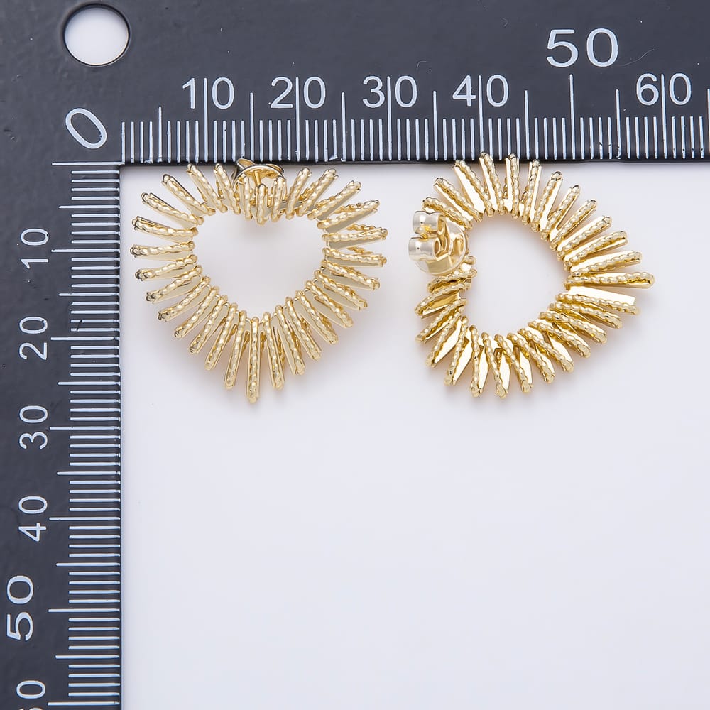 16K Gold Filled 27mm Sunburst Love Heart Ribbed Open Stud Earrings| Earrings-00896