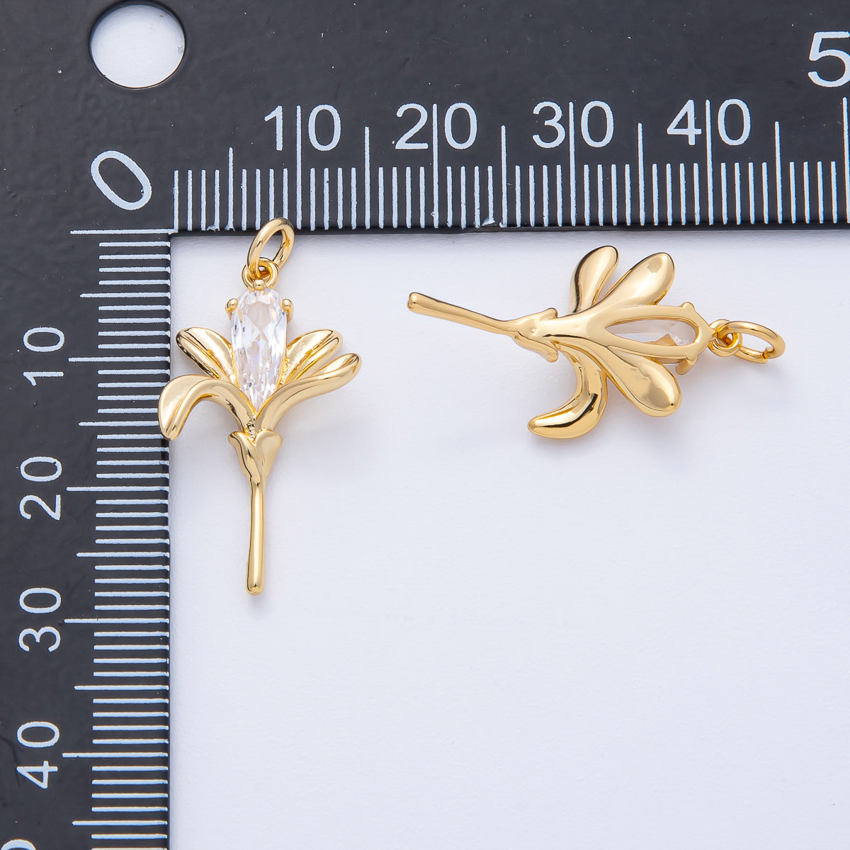 18K Gold Filled 26mm Clear Teardrop CZ Lily Flower Charm | AK198
