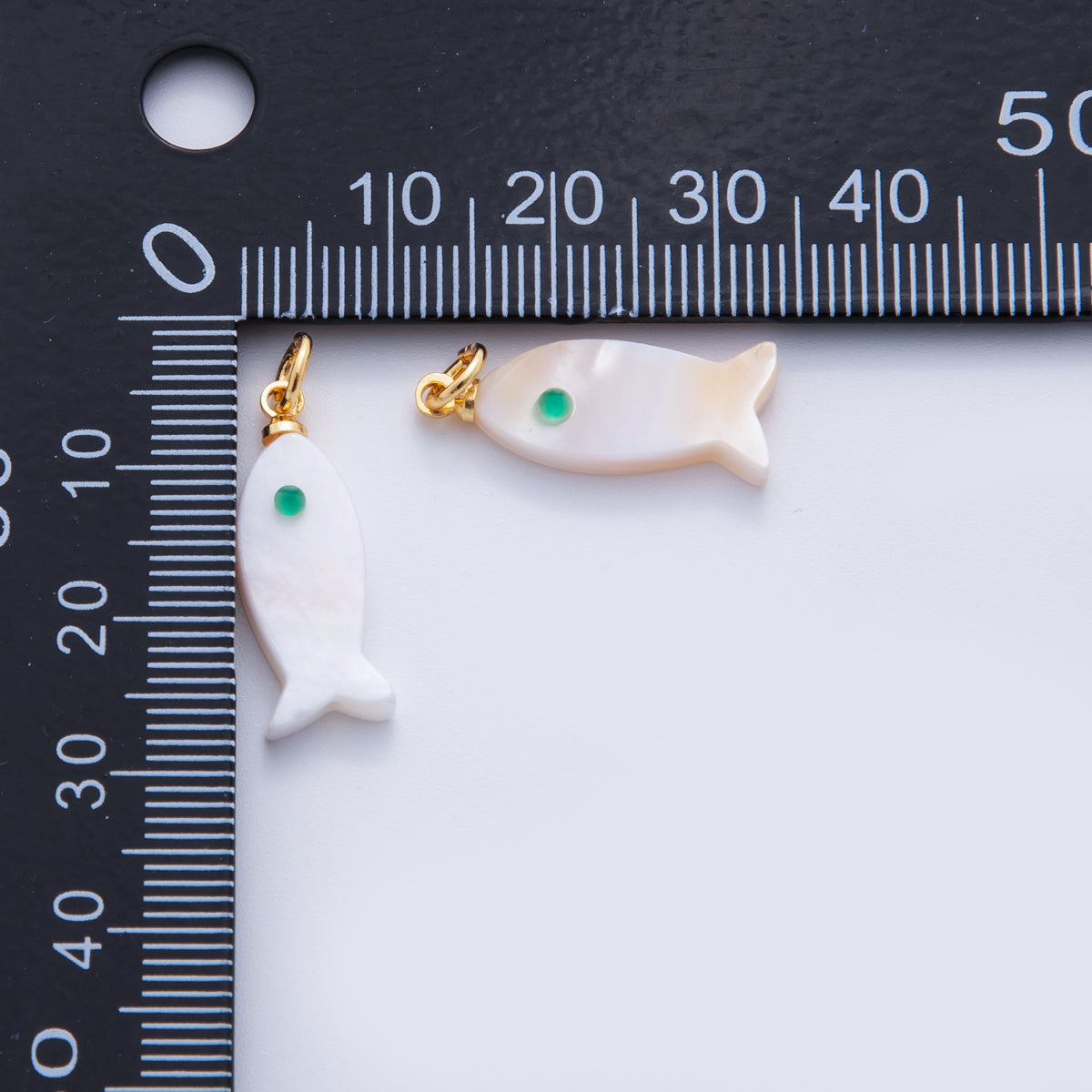 18K Gold Filled Blue-Eyed White Shell Pearl Fish Mini Charm | X766