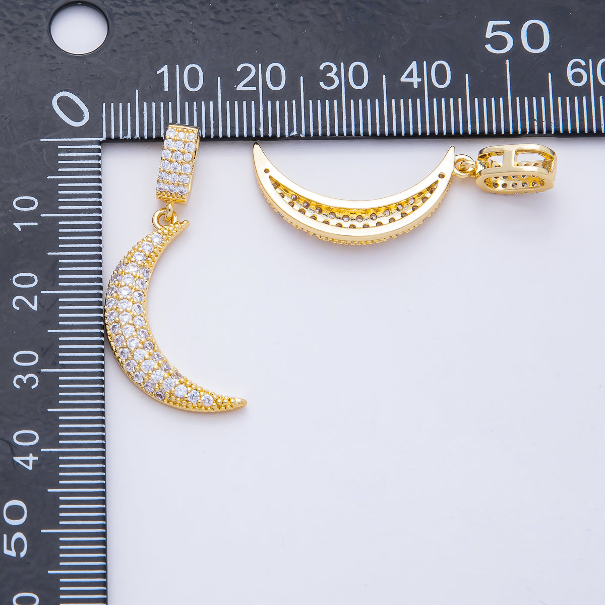 18K Gold Filled 26mm Micro Paved Celestial Moon Pendant Charm | AF1179