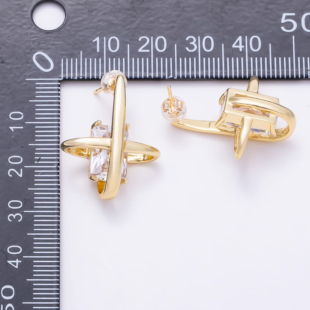16K Gold Filled 26mm Clear Baguette CZ North Star Stud Earrings | Earrings-00918 -Earrings-00919