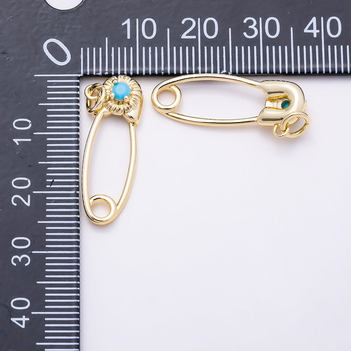 16K Gold Filled 25mm Turquoise CZ Flower Accent Safety Pin Charm | Charms-01853 - Charms-01854