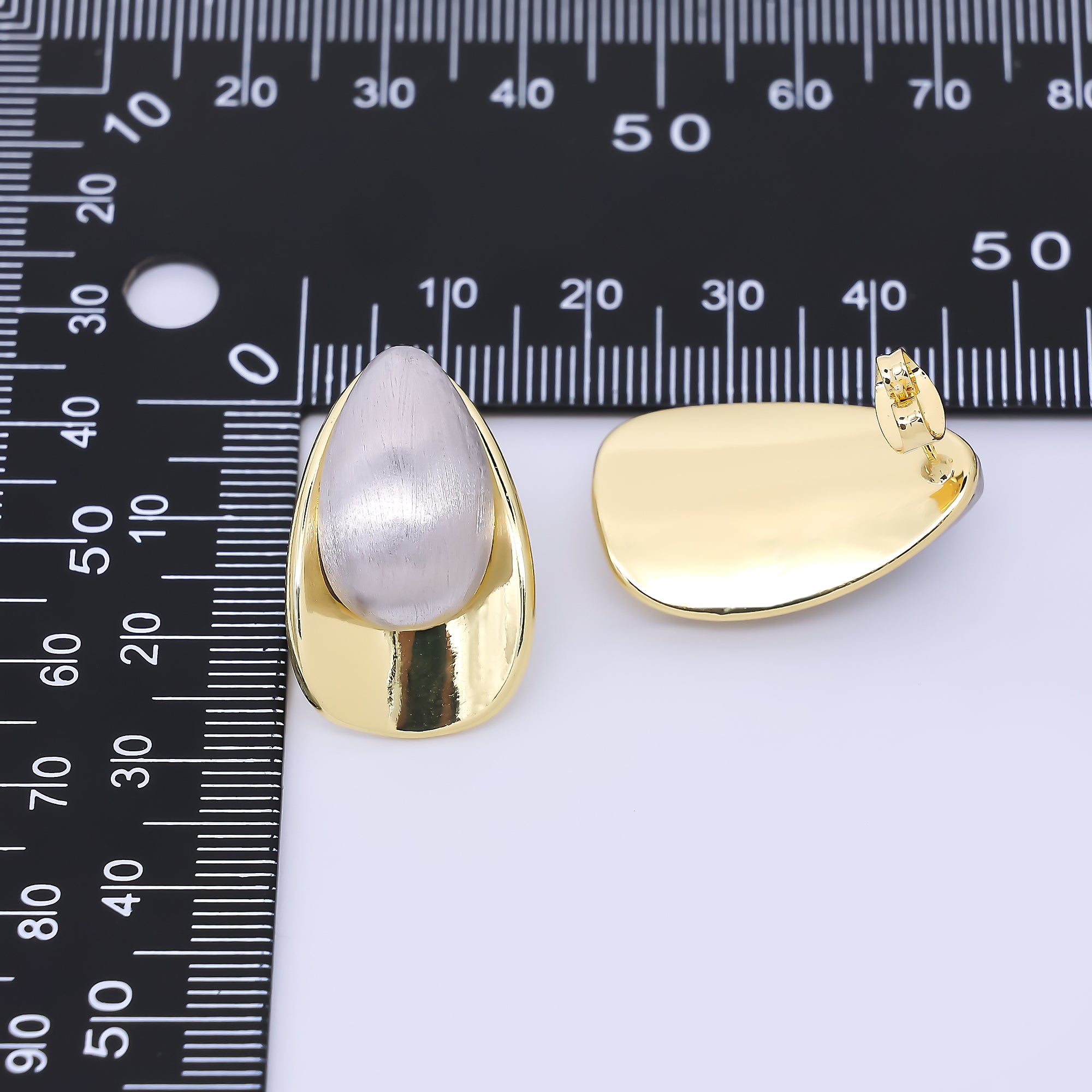 24K Gold Filled Mixed Metal Nail-Shaped Drop Stud Earrings | AI518