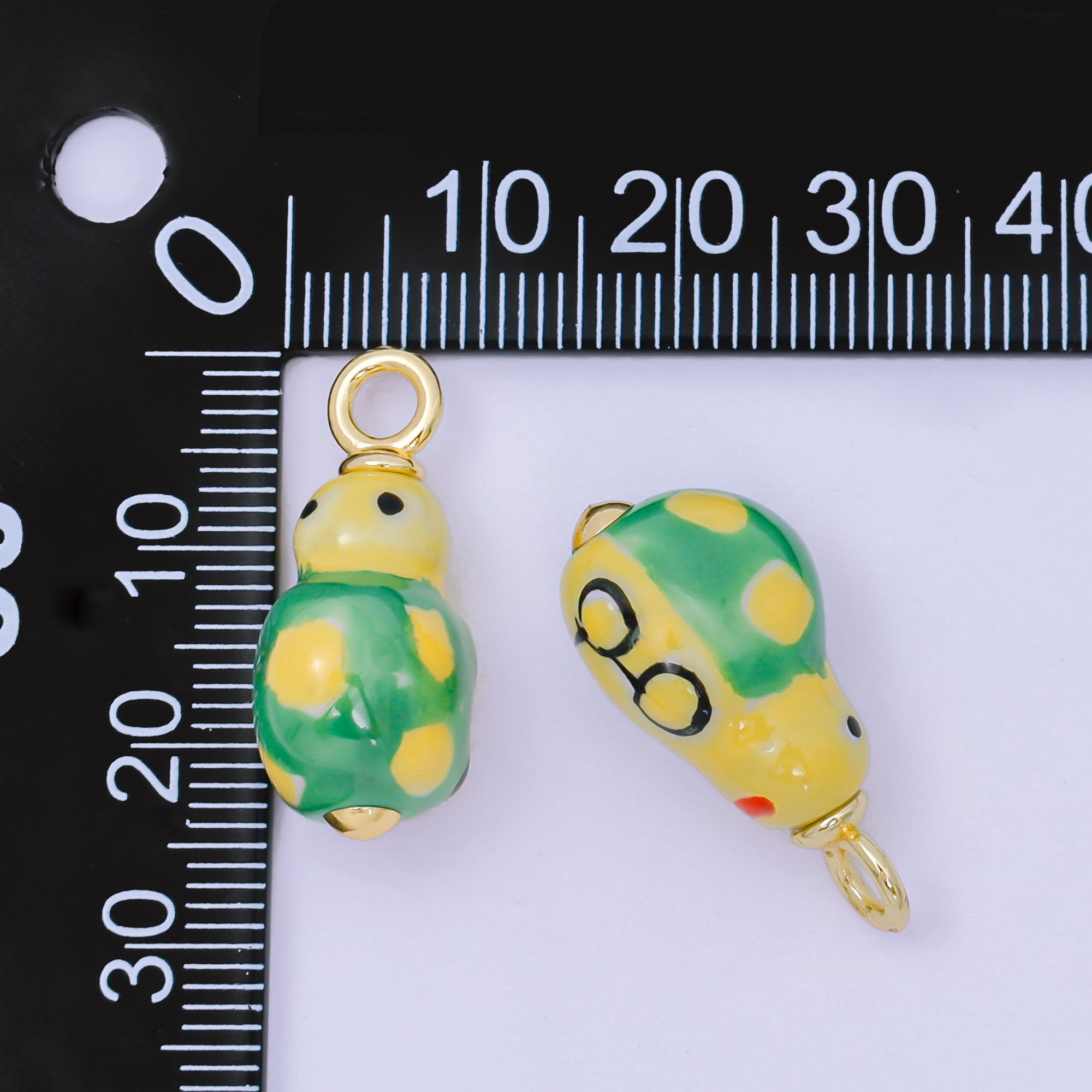 24K Gold Filled 26mm Handmade Ceramic Green Ladybug Animals Charm | AF1520