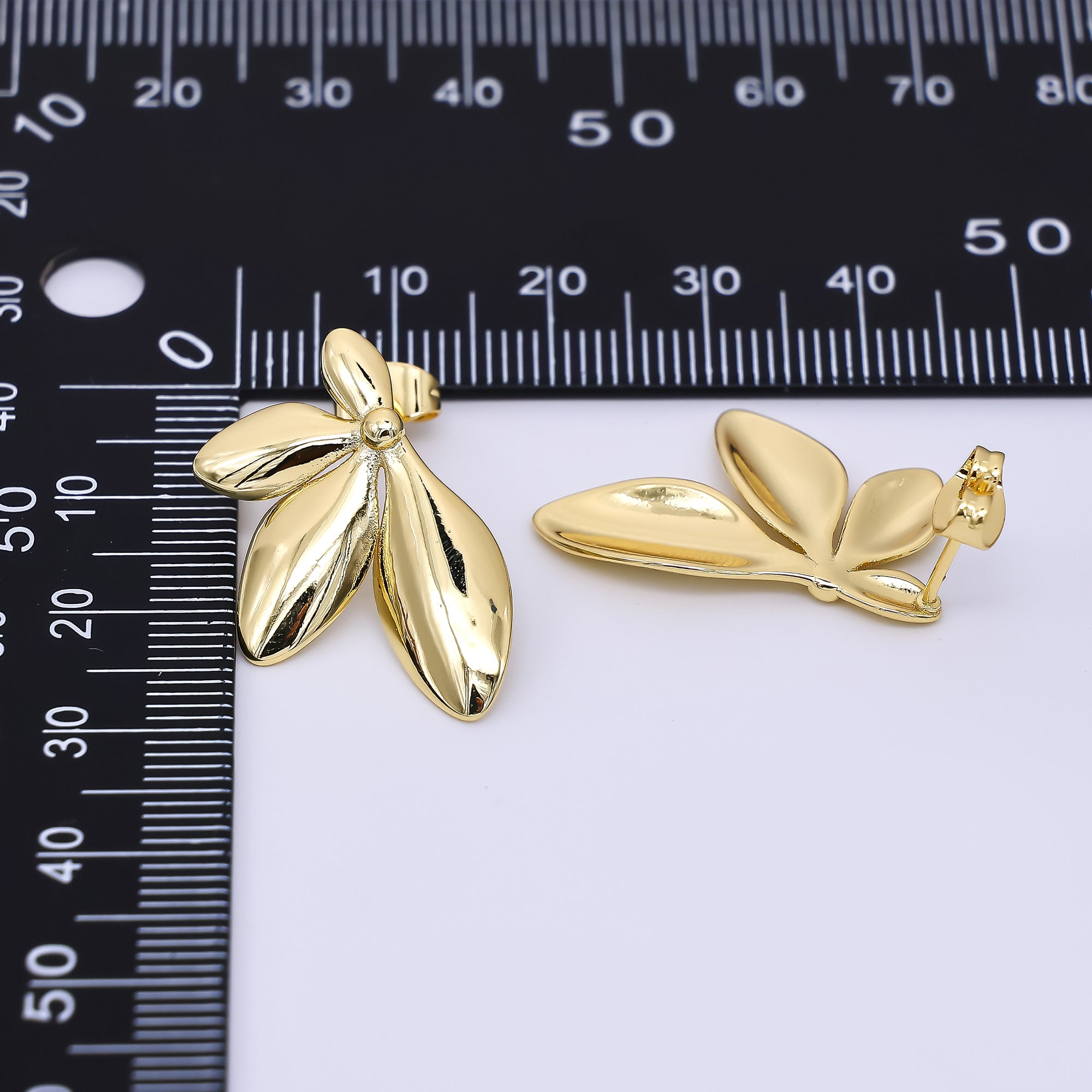 24K Gold Filled Half-Bloom 4-Petals Flower Stud Earrings | AJ-076