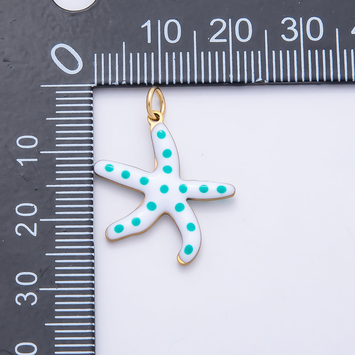 PVD Gold Stainless Steel 26.5mm Blue Dotted White Enamel Starfish Charm | AF390