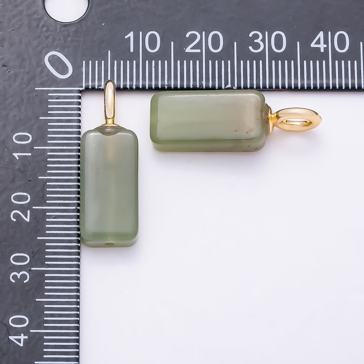 18K Gold Filled 27mm Green Peridot Gemstone Rectangle Drop Pendant | Charms-01320