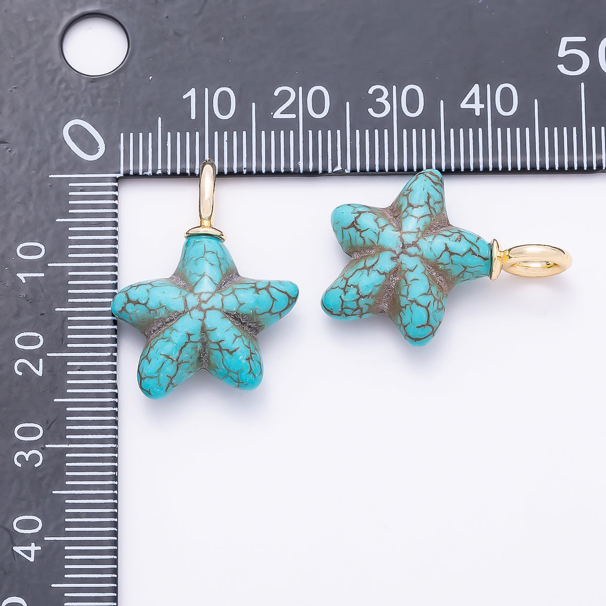 18K Gold Filled 25mm Turquoise Gemstone Star Fish Drop Charm | Charms-01349