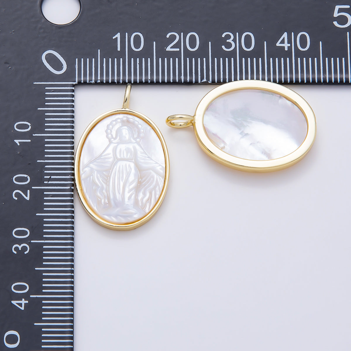 16K Gold Filled 27mm White Shell Pearl Virgin Mary Oval Charm | Charms-01508
