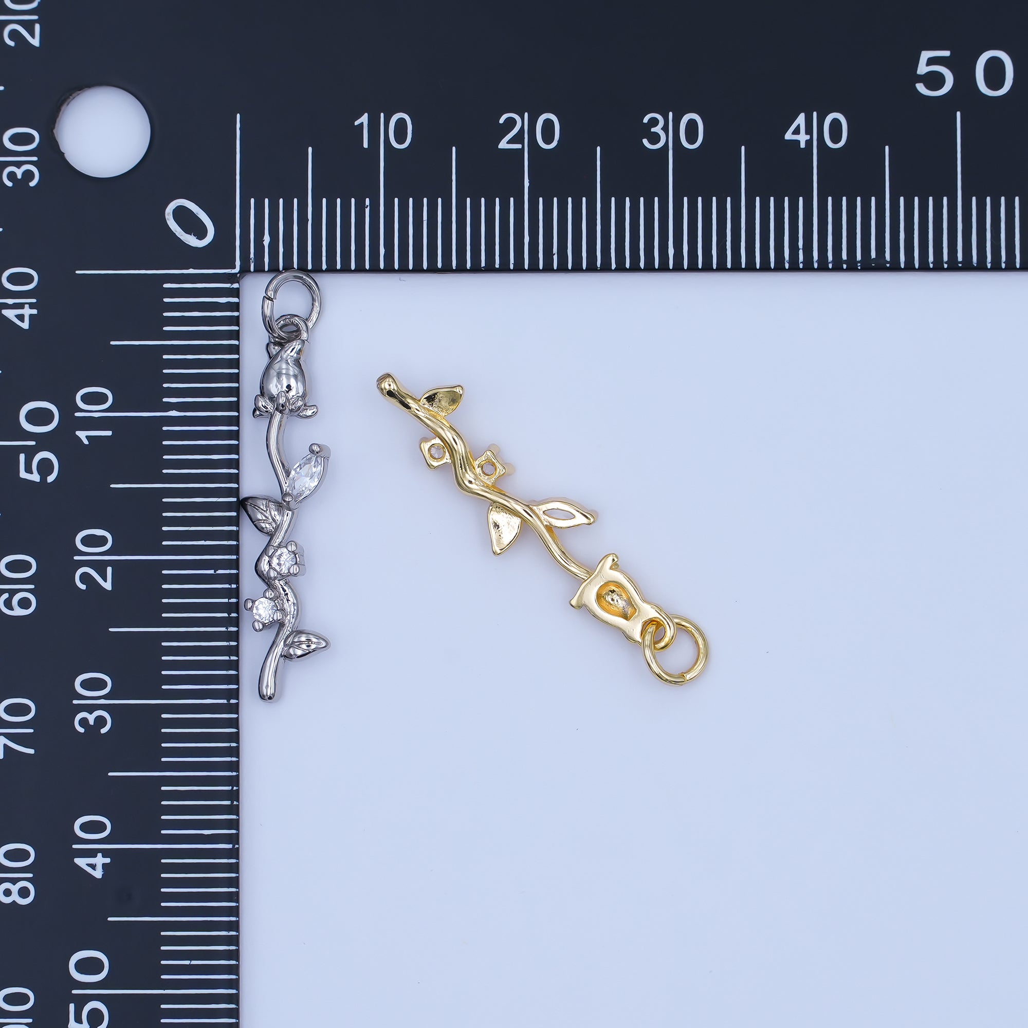 24K Gold Filled CZ Rose Flower Wavy Charm in Gold & Silver | AF470