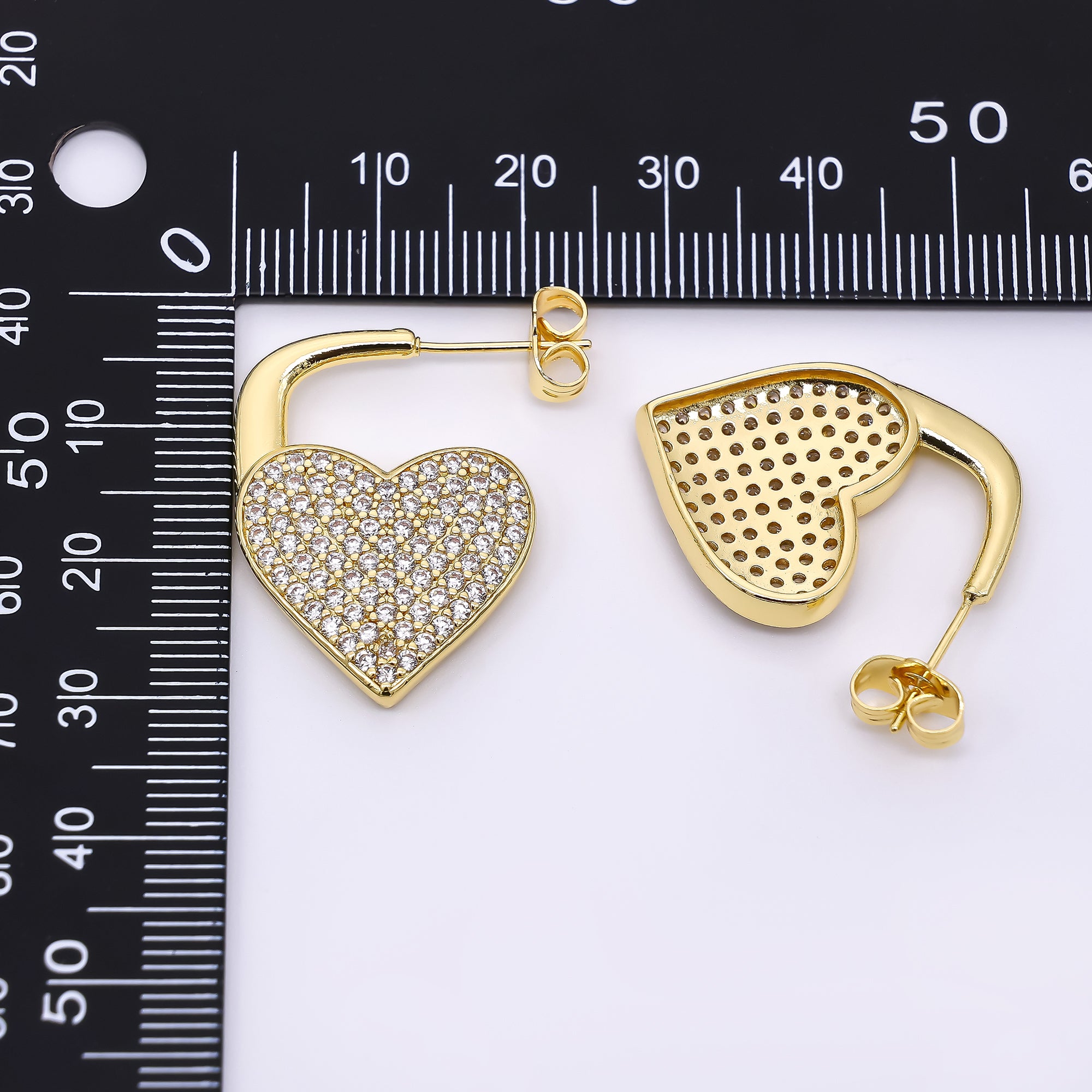 24K Gold Filled Micro Paved CZ Full of Heart Huggie Hoops Earrings | AJ-081 AJ-082