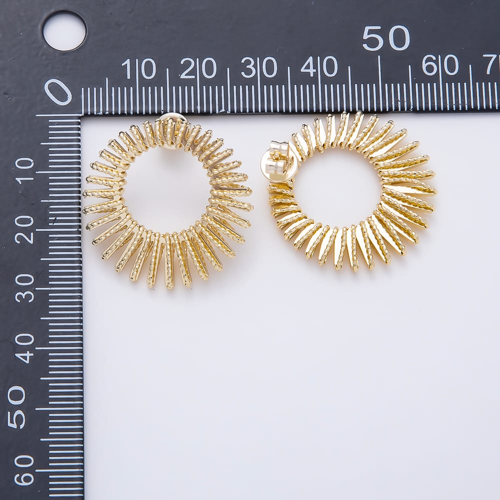 16K Gold Filled 28mm Sunburst Round Ribbed Open Stud Earrings| Earrings-00895