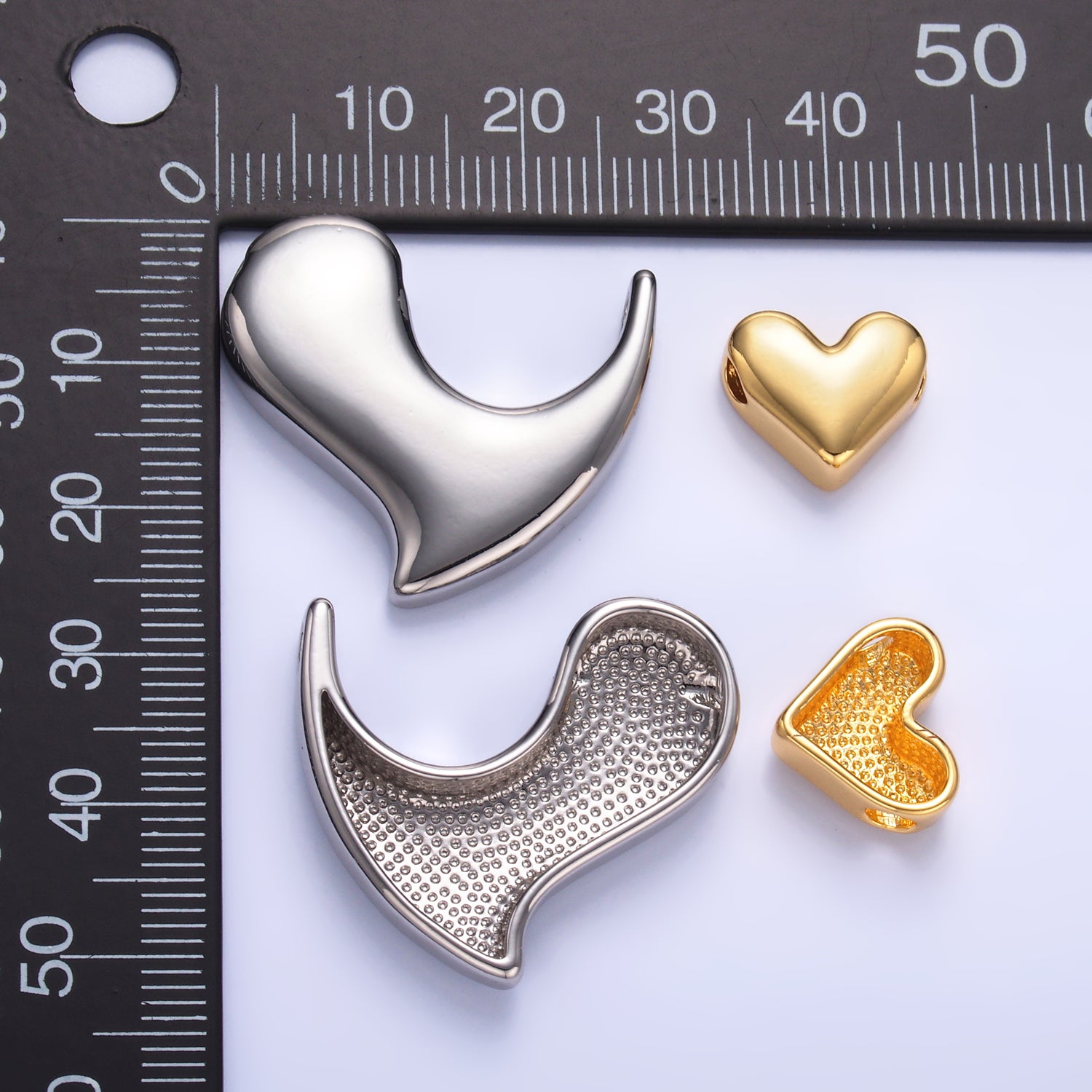 24K Gold Filled Double Heart Geometric Mixed Metal Slide Charm Set | W824