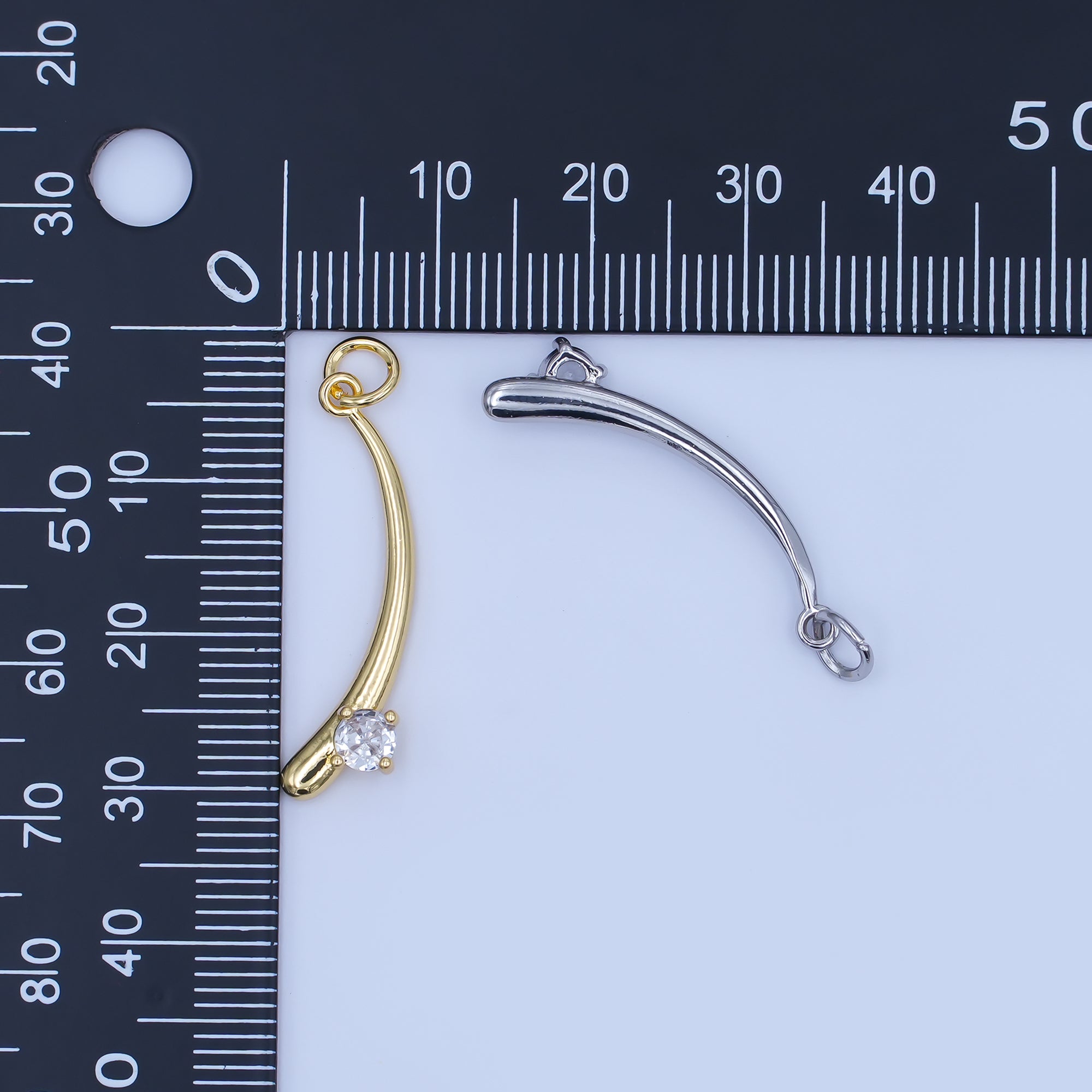 24K Gold Filled Clear CZ Round Curve Minimalist Charm in Gold & Silver | E293