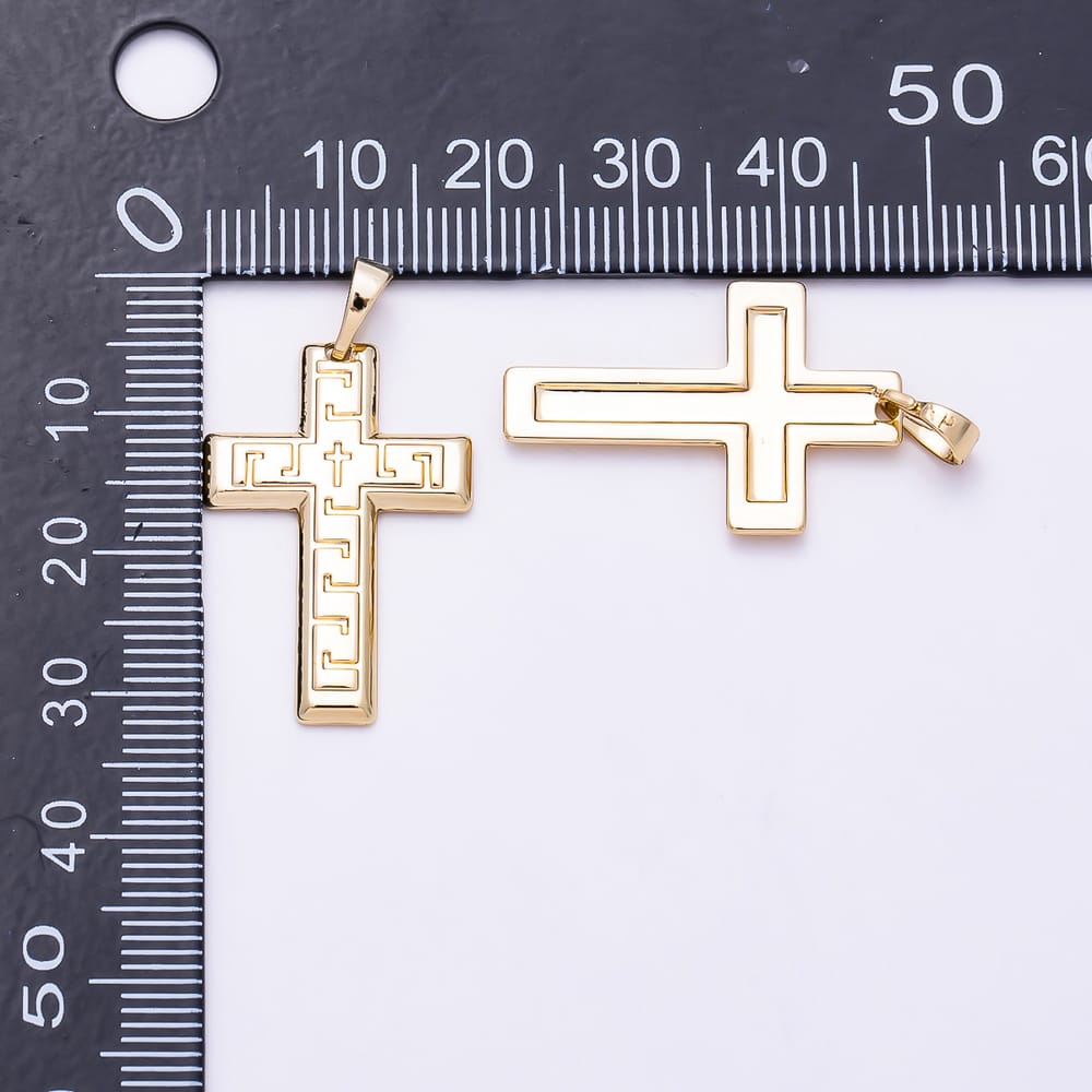 14K Gold Filled 27mm Minimalist Geometric Linear Religious Cross Pendant | Charms-02189