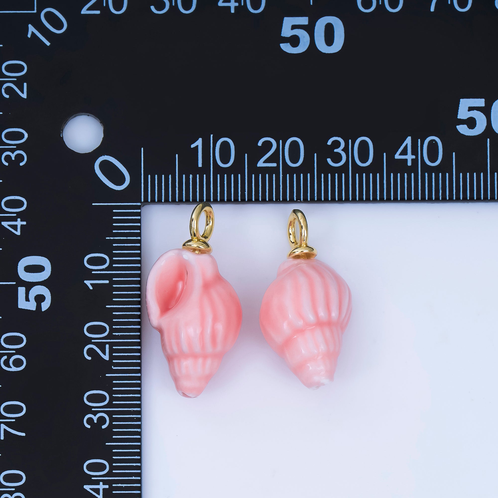 24K Gold Filled 28mm Ceramic Art Pink Sea Shell Charm | AH-384