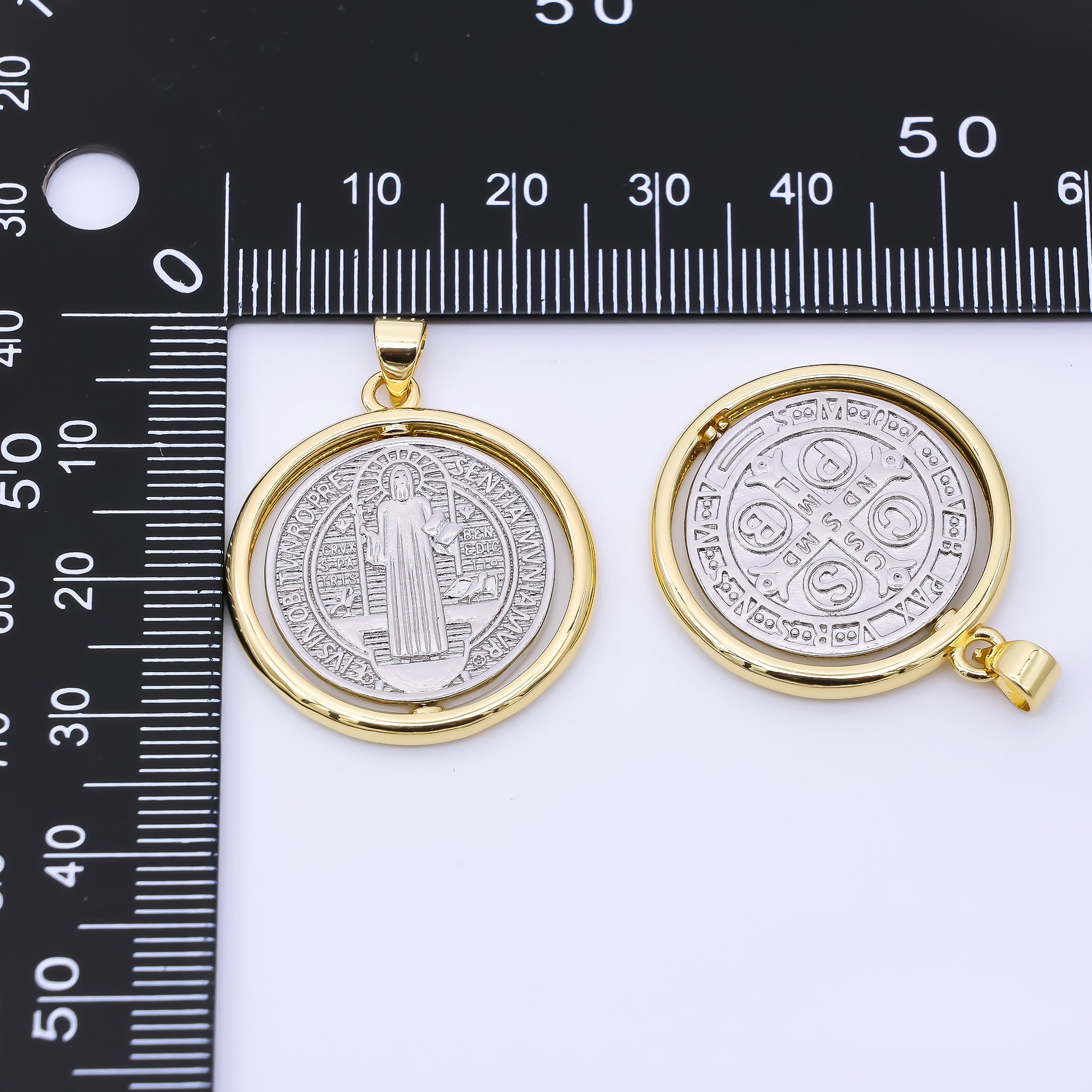 24K Gold Filled 28mm Saint Benedict Coin Pendant | AA1566