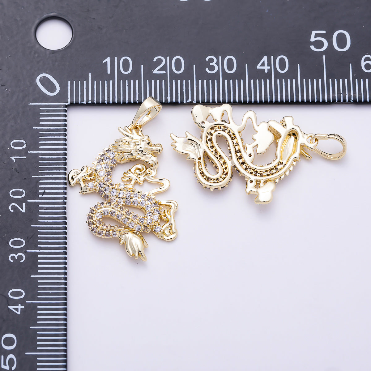 16K Gold Filled 28mm Micro Paved CZ Dragon Animals Pendant | Charms-01384