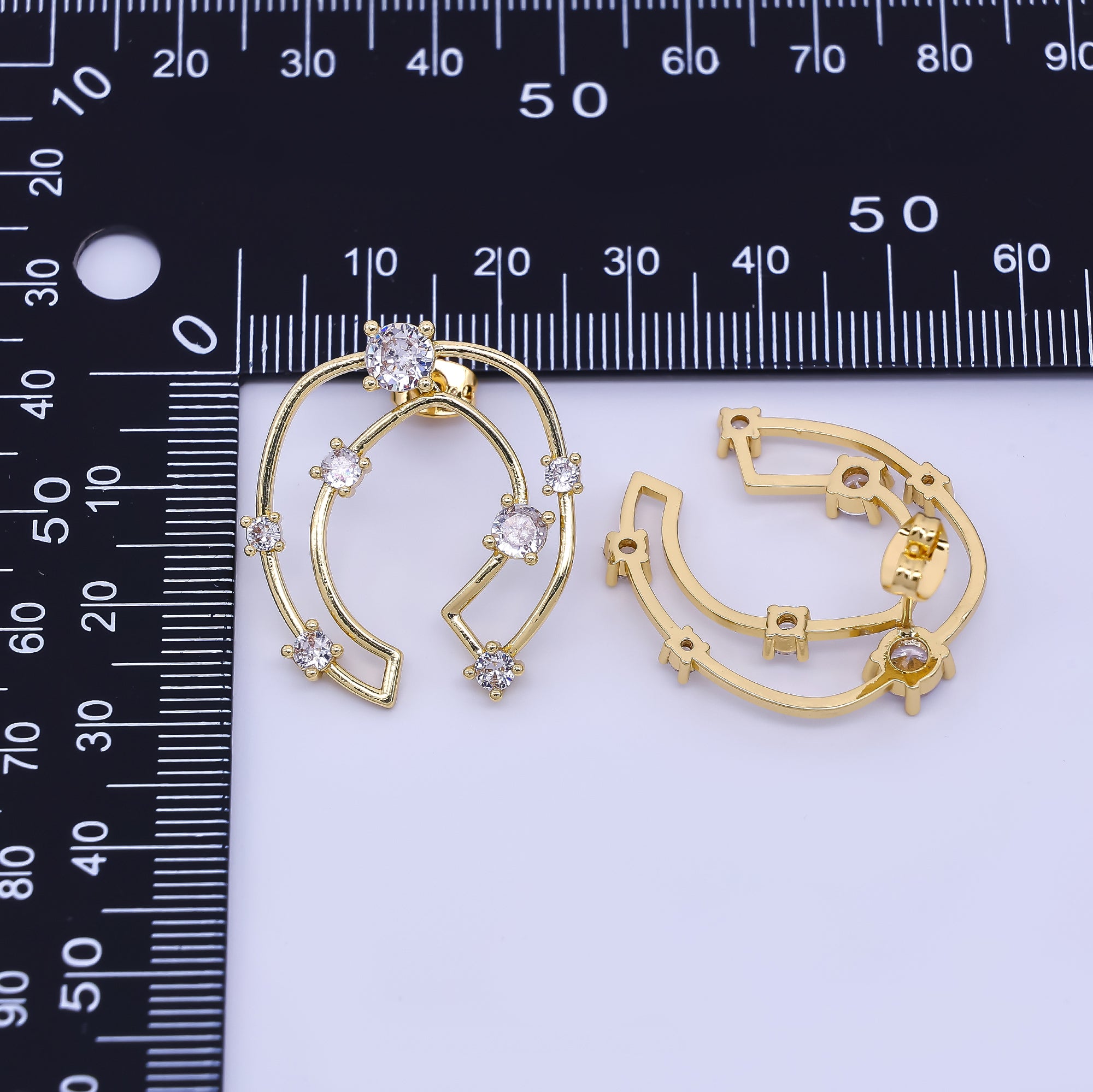 24K Gold Filled Micro Paved CZ Stars Orbit Drop Stud Earrings | AJ-047