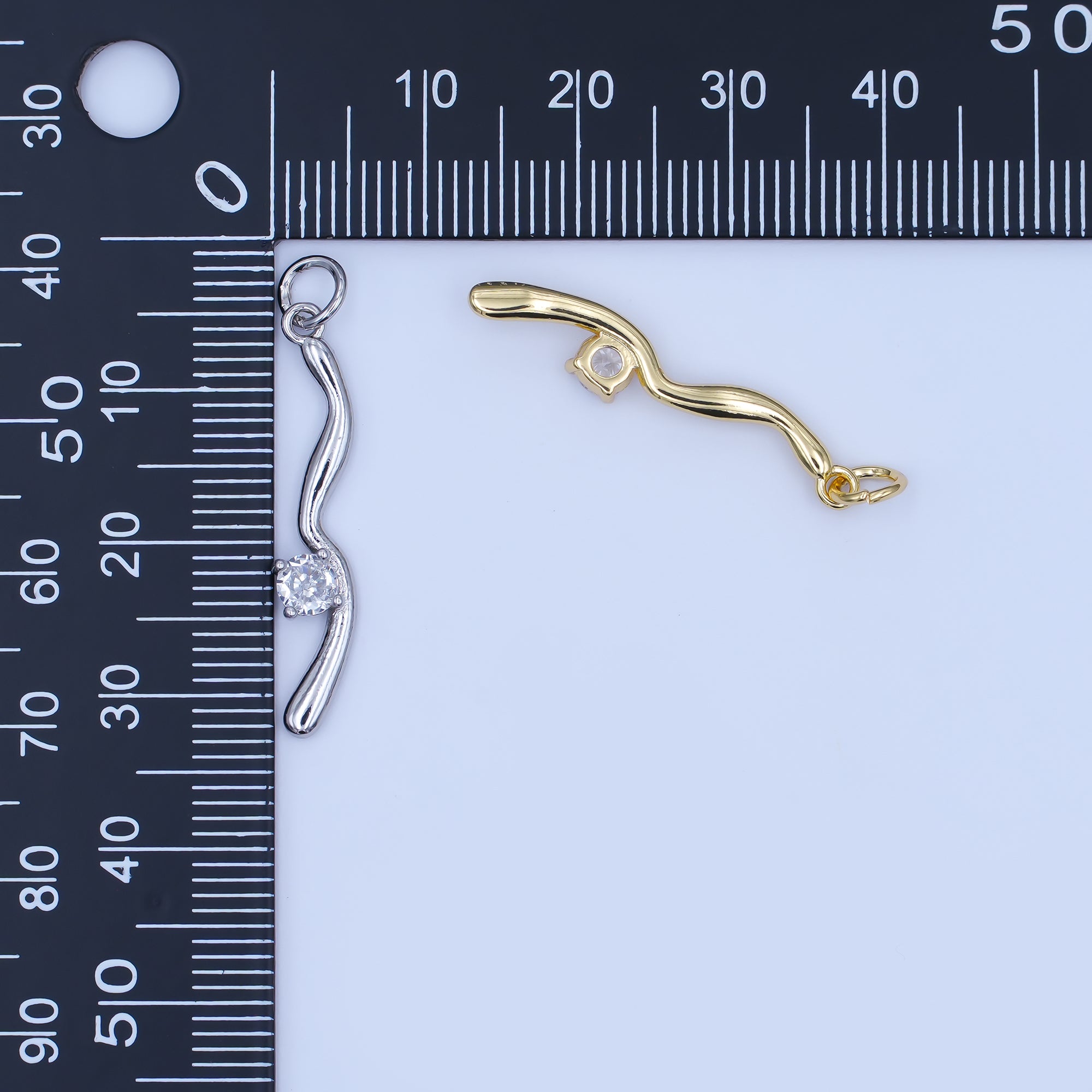 24K Gold Filled Round CZ Wavy Line Charm in Gold & Silver | E281